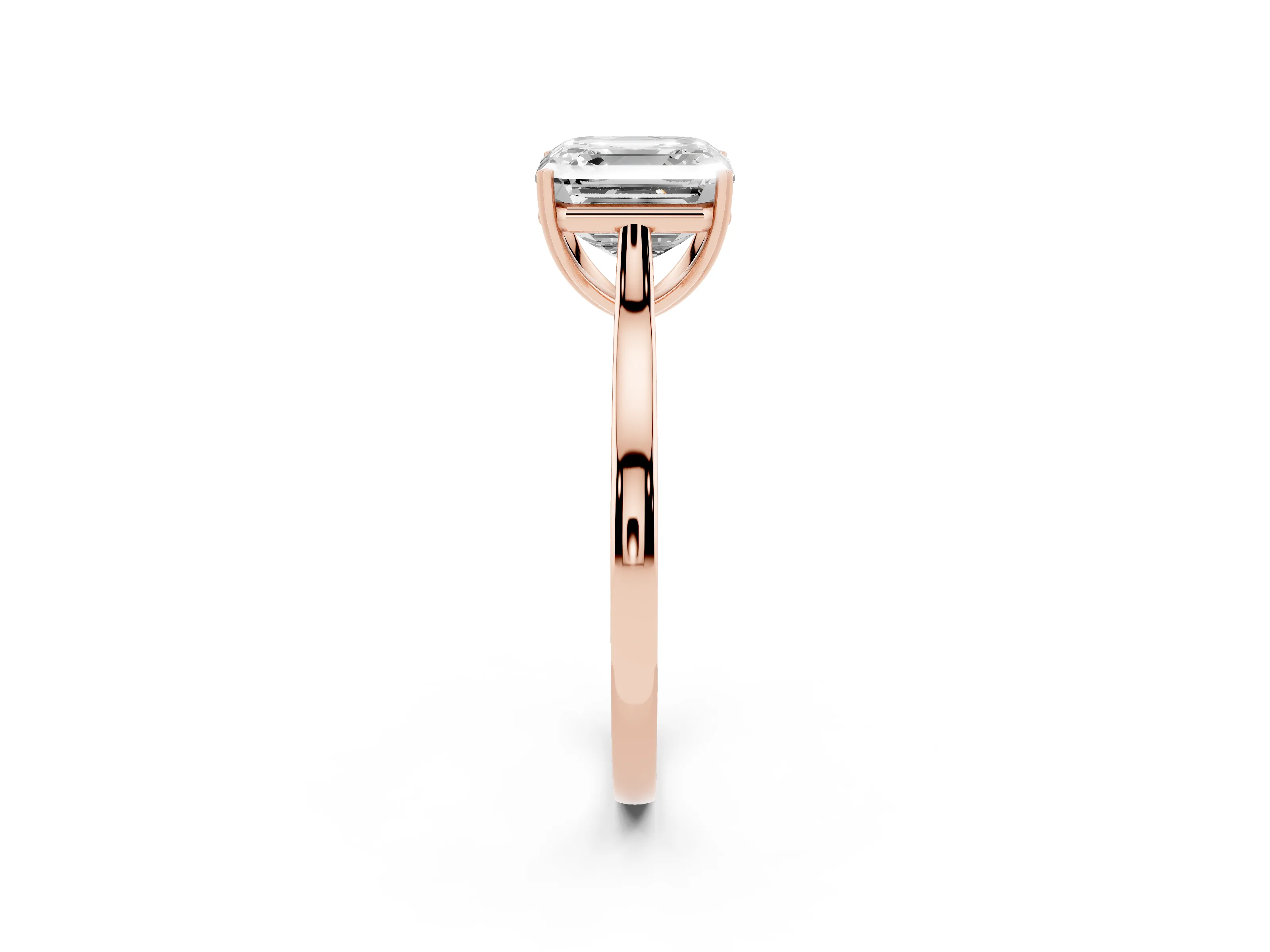 Asscher Cut Diamond Solitaire Heart Prong Engagement Ring Set in Rose gold with Tapered Band