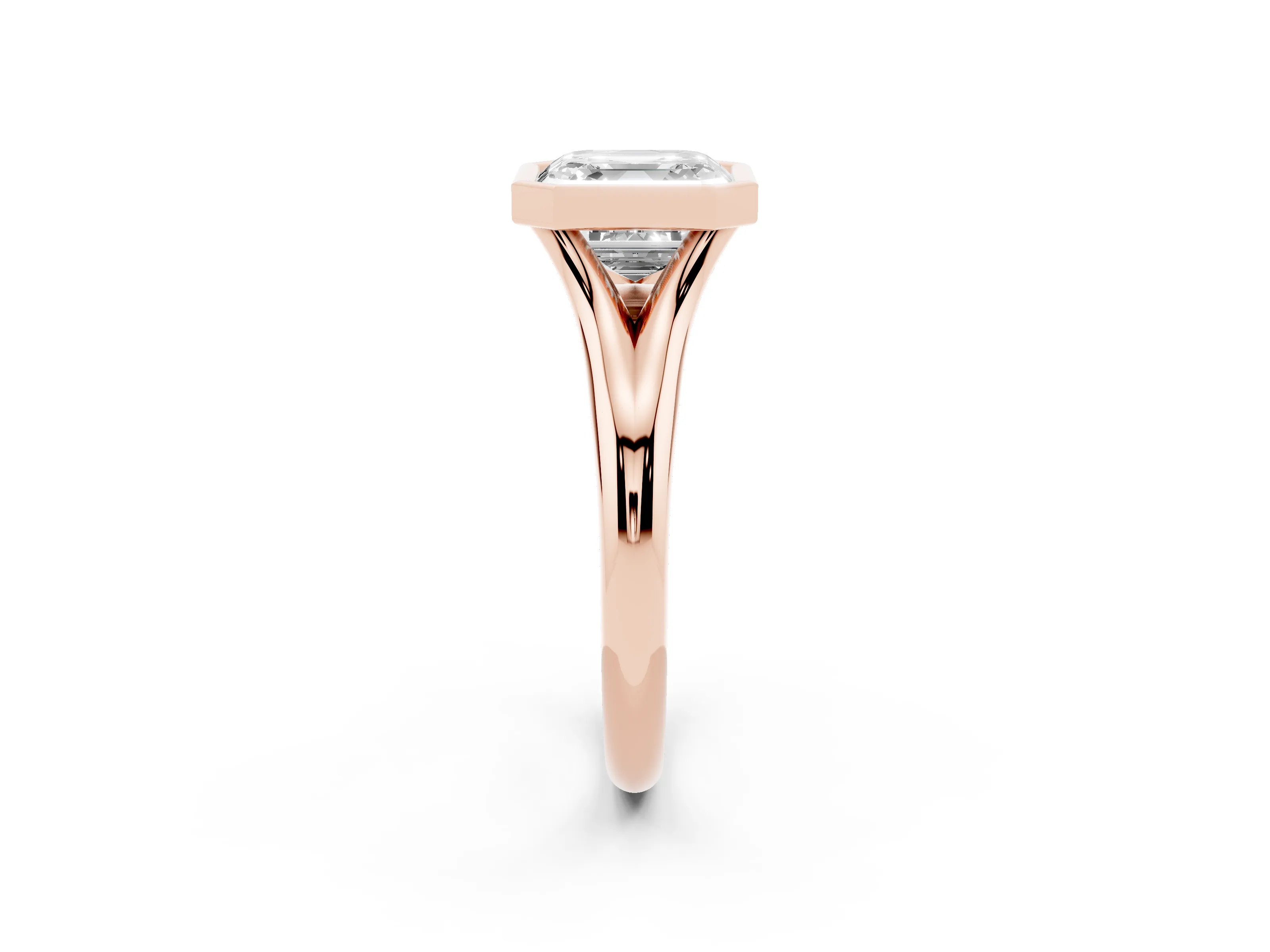 Bezel Set Asscher Cut Diamond Solitaire Ring Set in Rose gold with Smooth Band