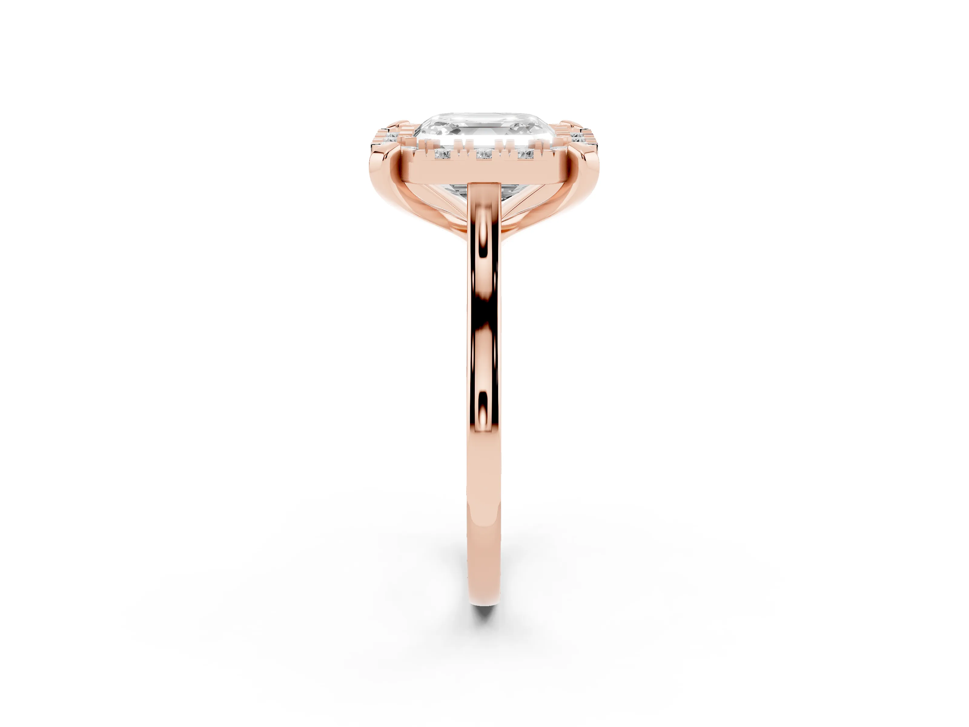Asscher Cut Diamond Cluster Halo Solitaire Ring Set in Rose gold with Prong Setting