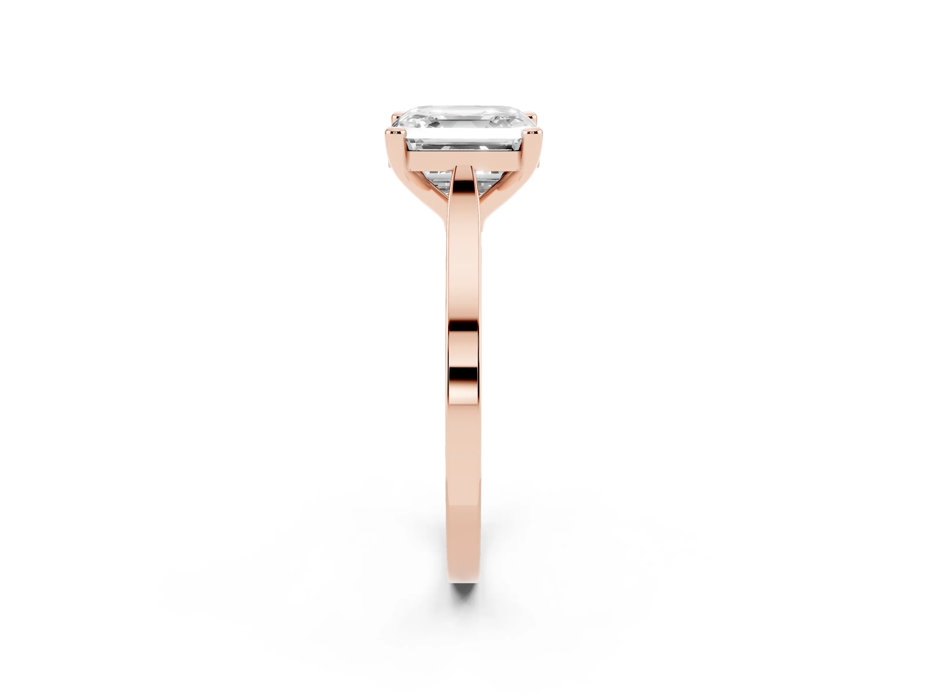 Asscher Cut Diamond Solitaire Ring Set in Rose gold with Prong Setting and Tapered Band
