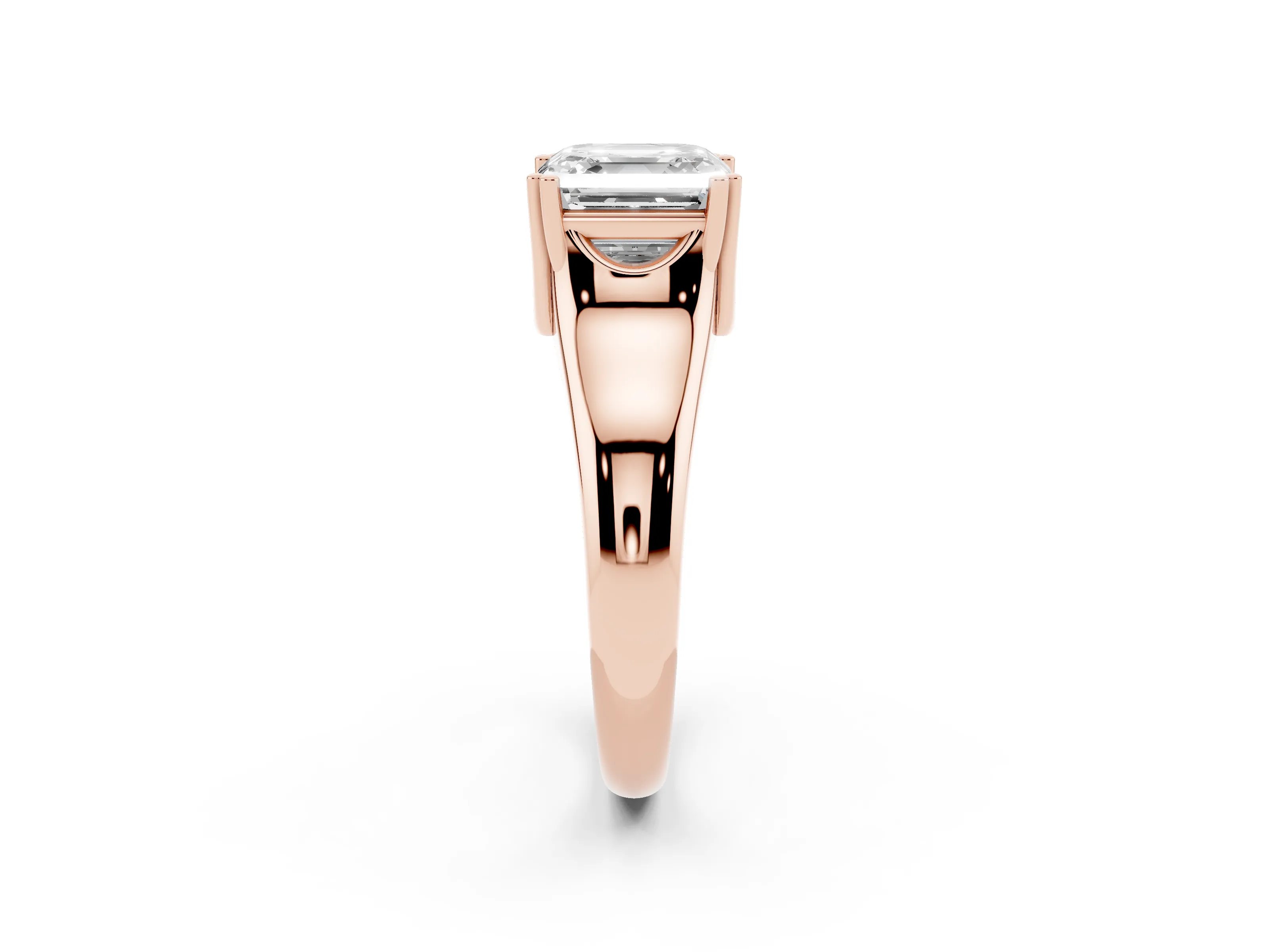Asscher Cut Diamond Solitaire Ring Set in Rose gold with Wide Band and Prong Setting