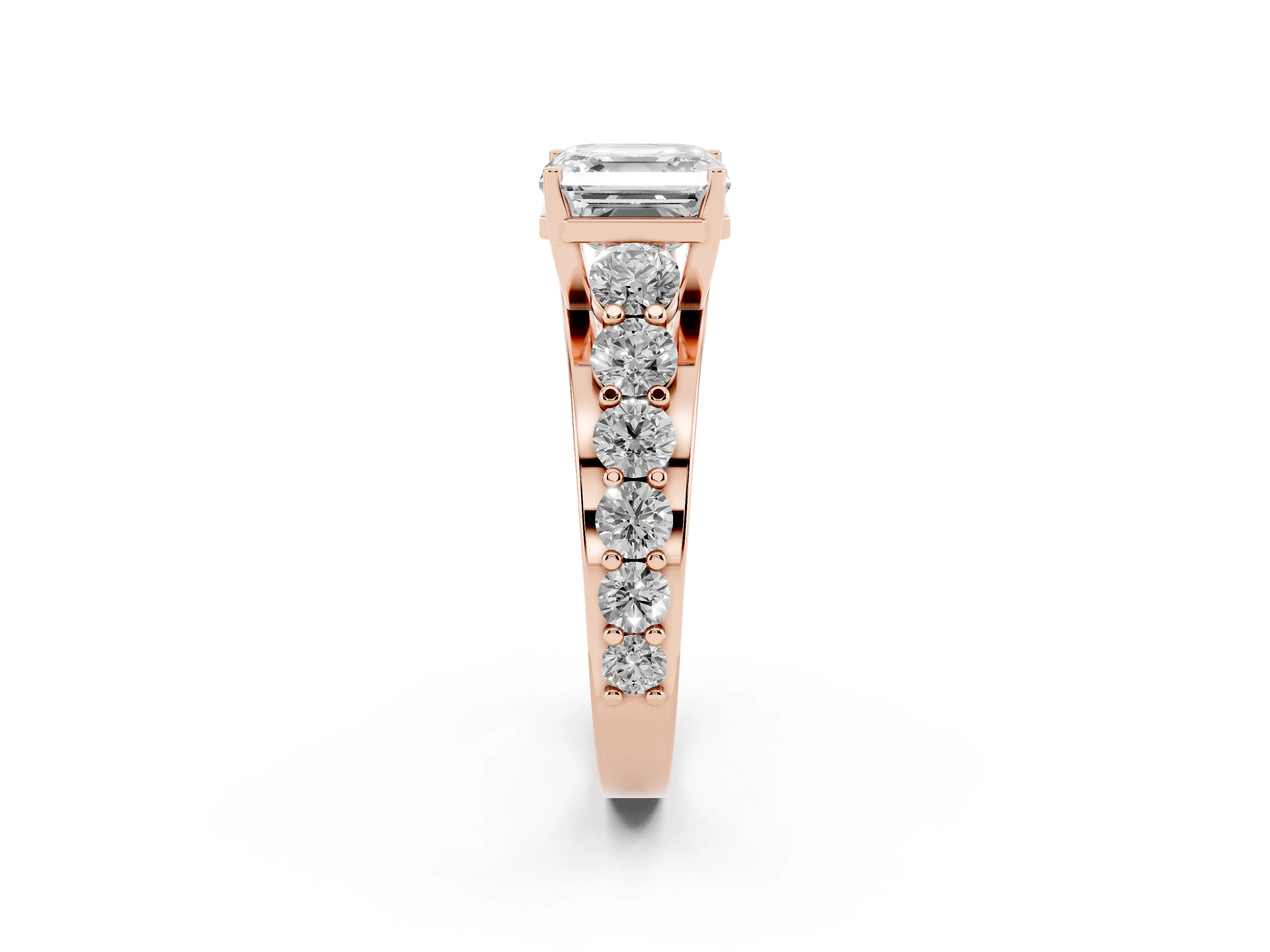 Asscher Cut Diamond Pavé Engagement Ring Set in Rose gold with Prong Setting