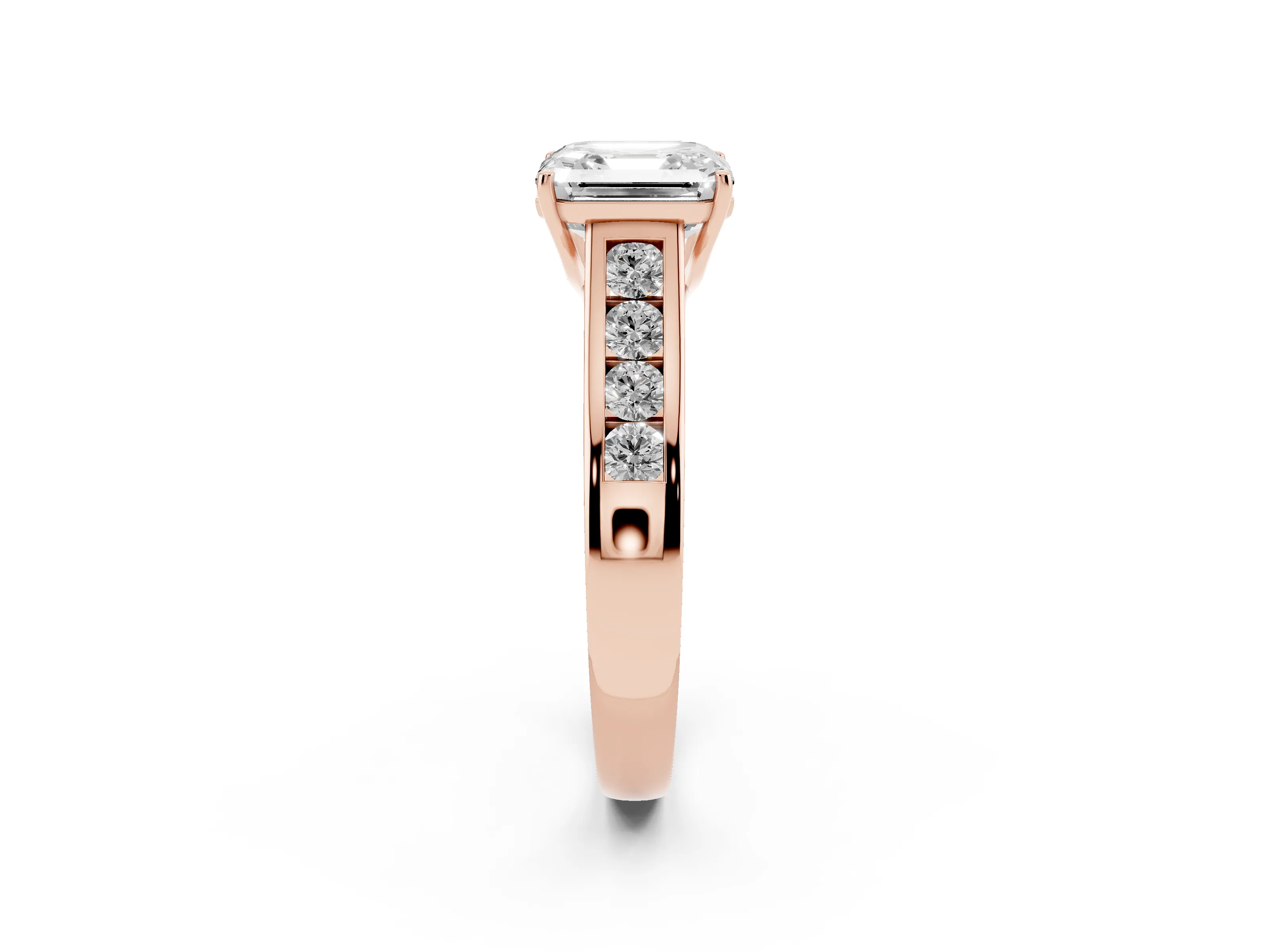 Asscher Cut Diamond Brilliant Channel-Set Solitaire Ring Set in Rose gold with Prong Setting