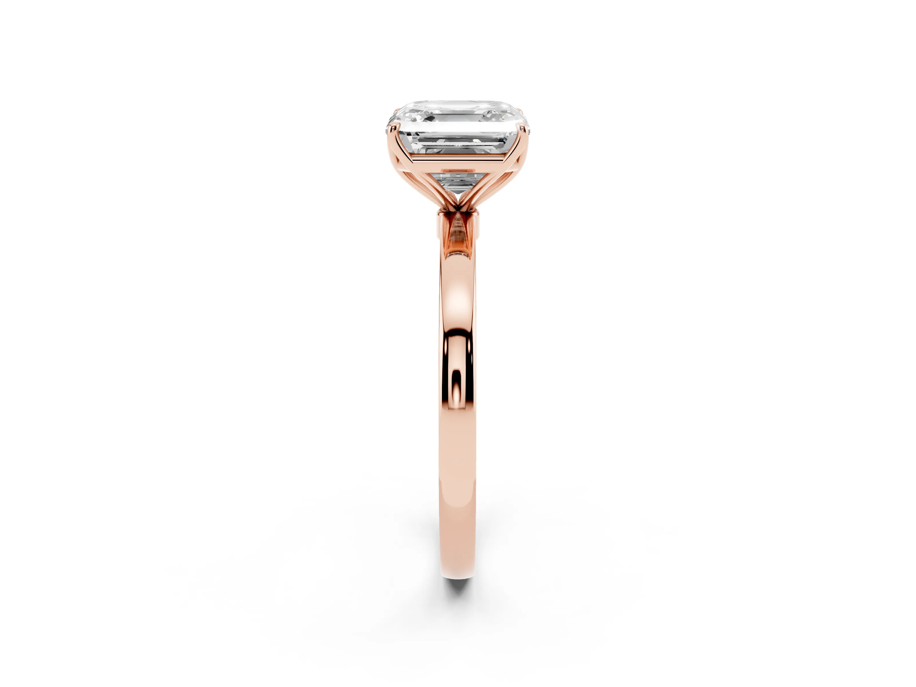 Asscher Cut Diamond Solitaire Ring Set in Rose gold with Prong Setting and Thin Polished Band