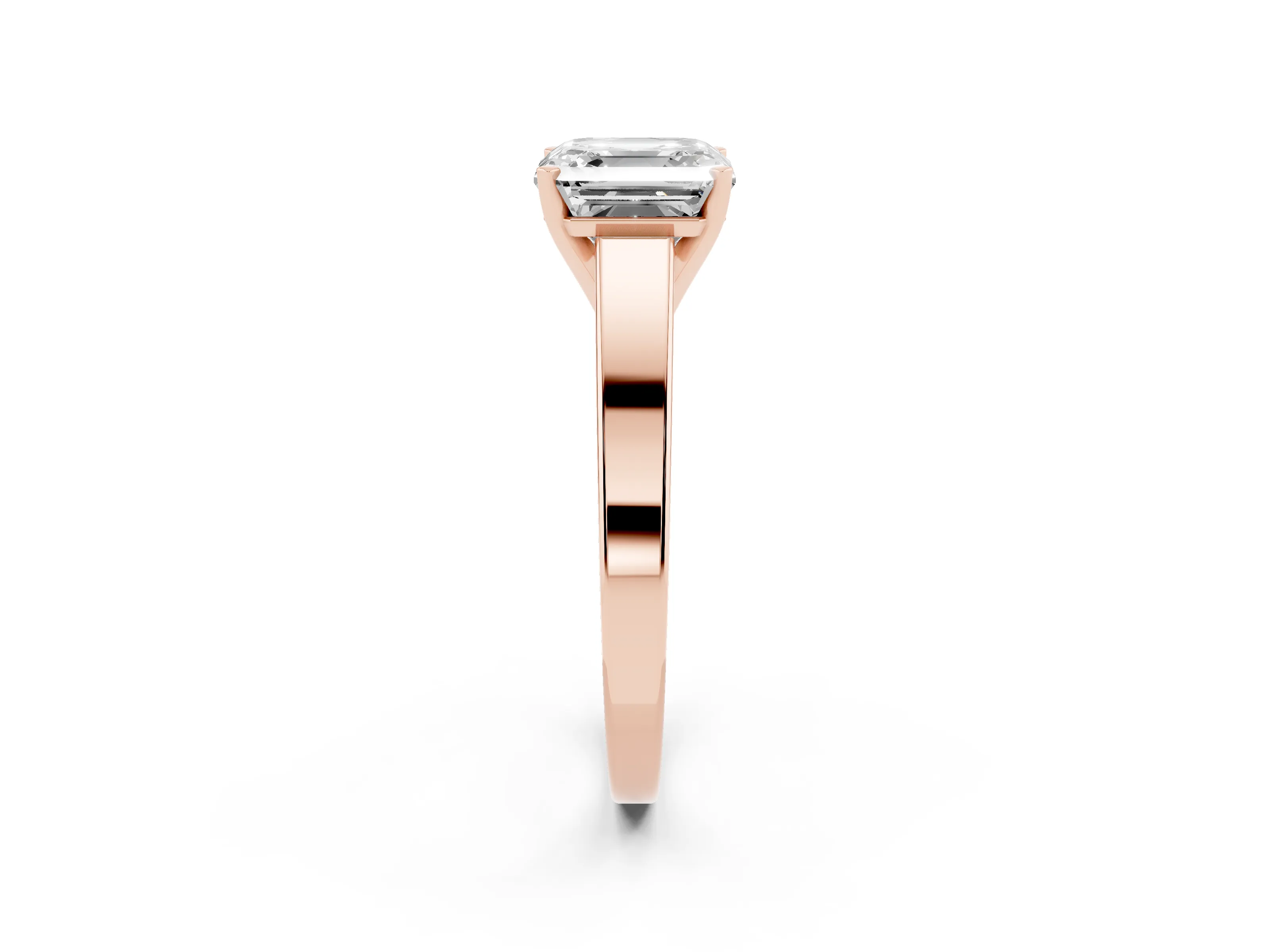 Asscher Cut Diamond Solitaire Engagement Ring Set in Rose gold with Prong Setting and Tapered Band
