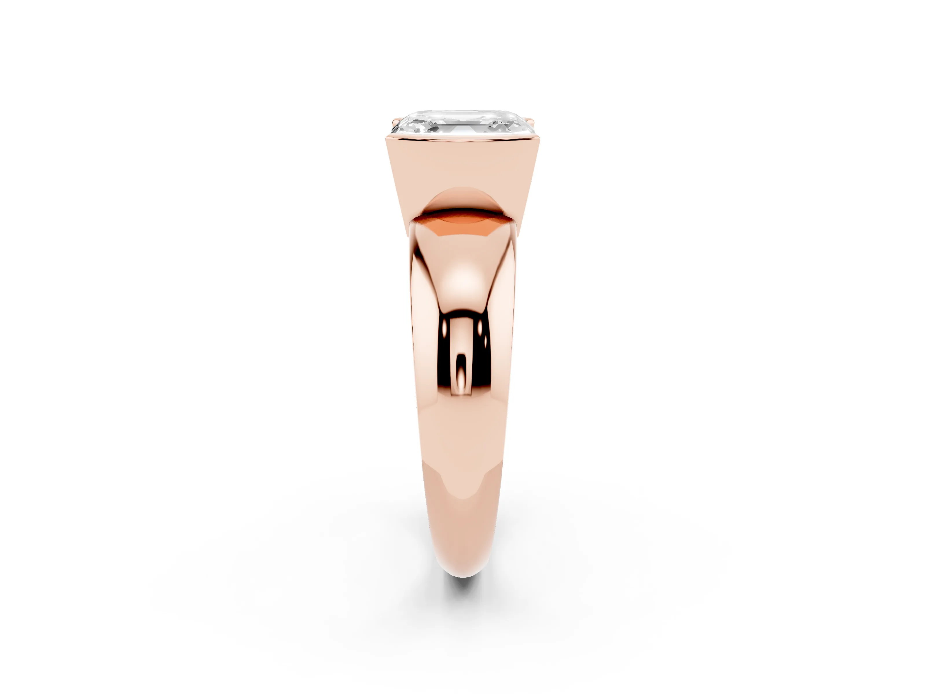 Asscher Cut Diamond Solitaire Tension Set Ring Set in Rose gold with Wide Band