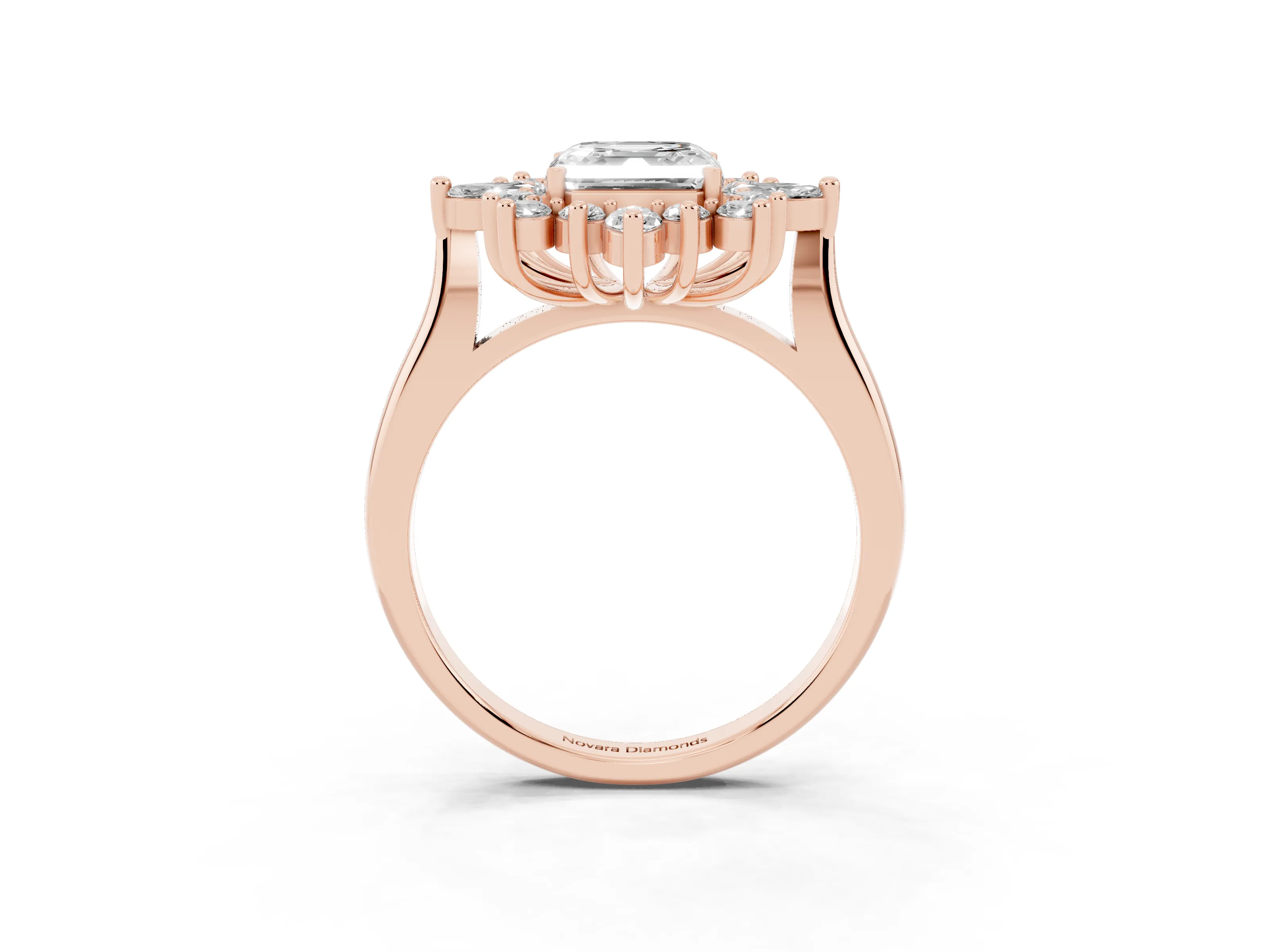 Asscher Cut Diamond Cluster Halo Ring Set in Rose gold with Marquise and Round Accents