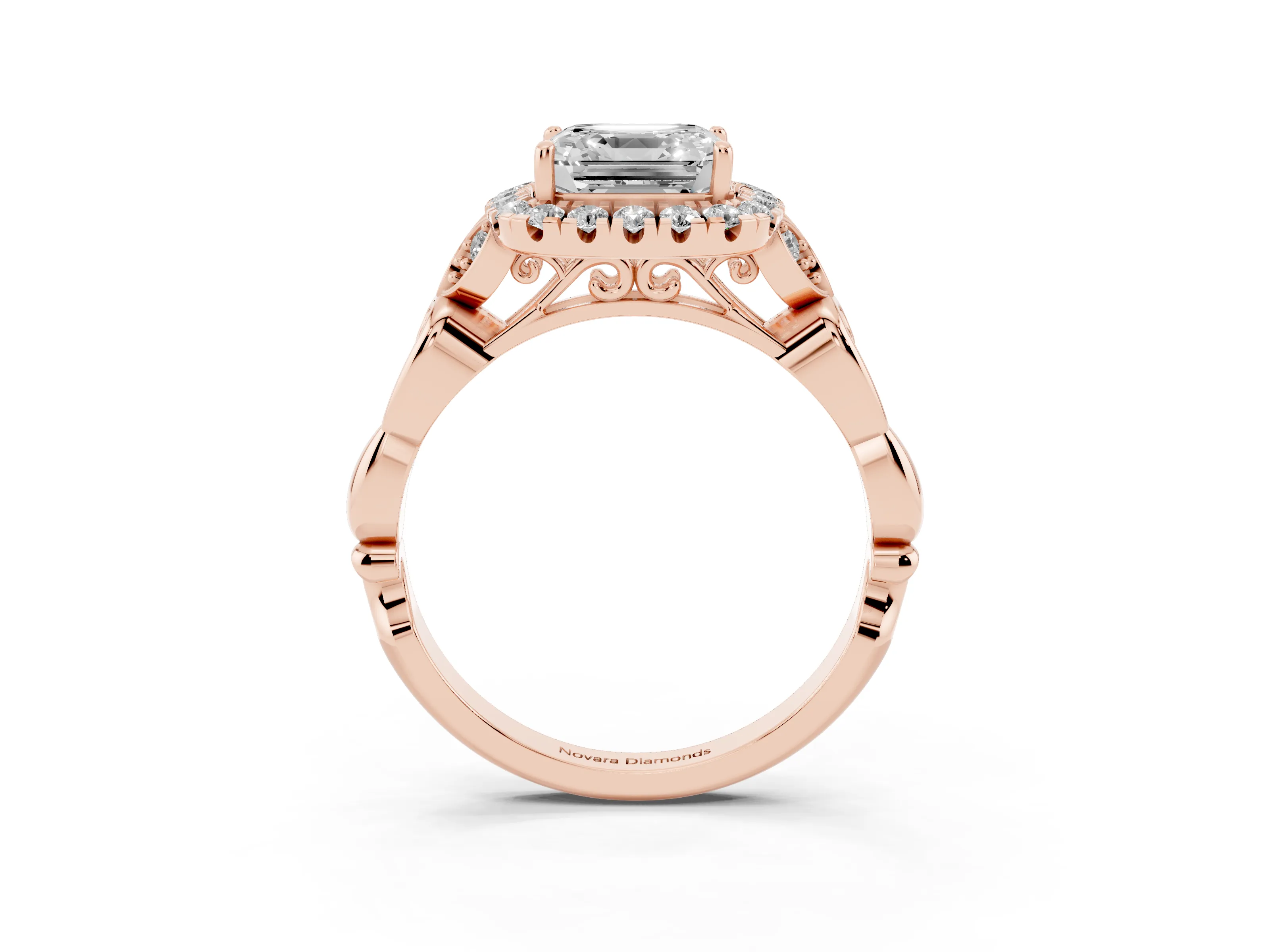 Asscher Cut Vintage Halo Engagement Ring Setting | Leaf Shoulders | Rose Gold