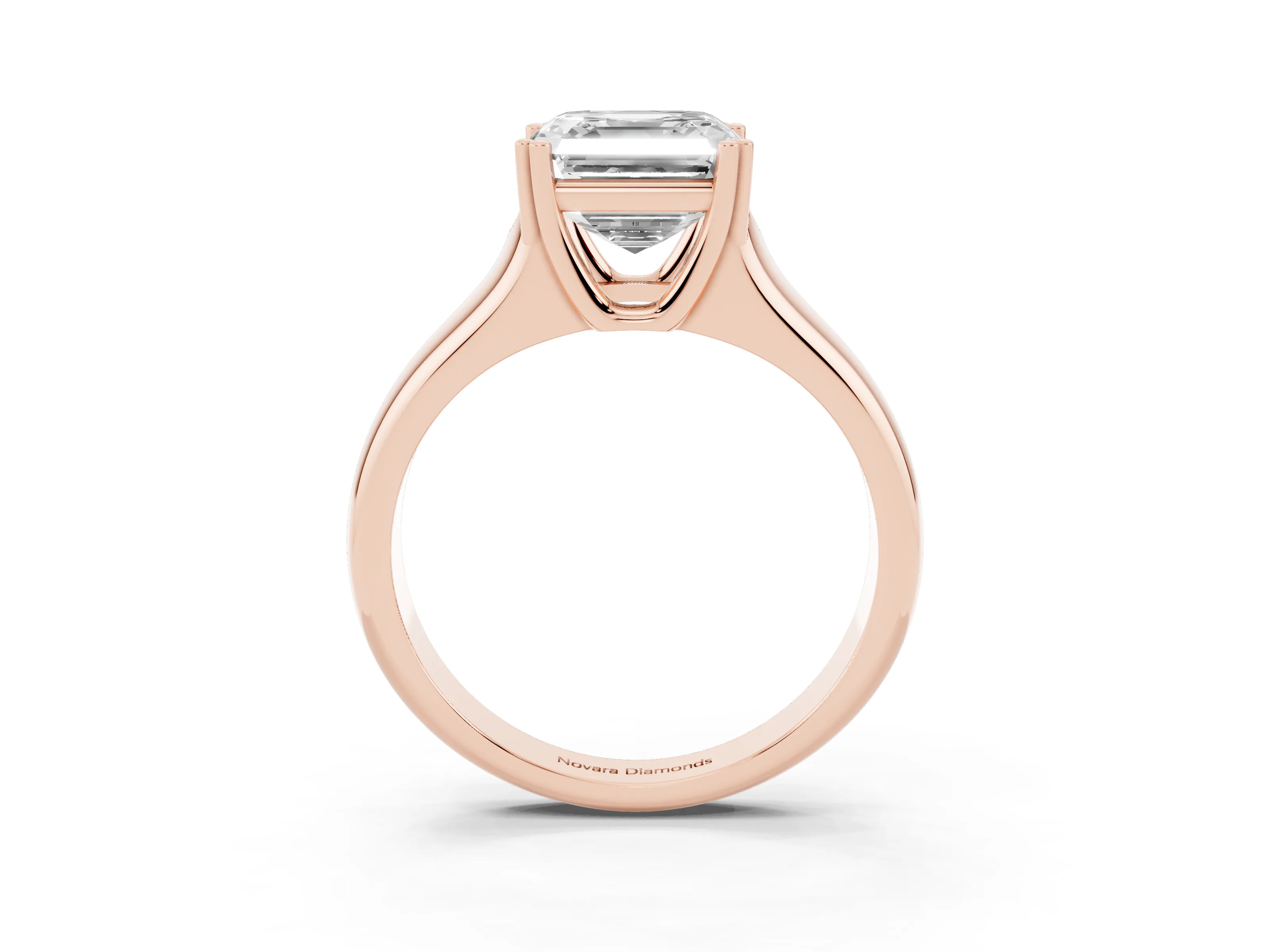 Asscher Cut Diamond Solitaire Ring Set in Rose gold with Wide Band and Prong Setting