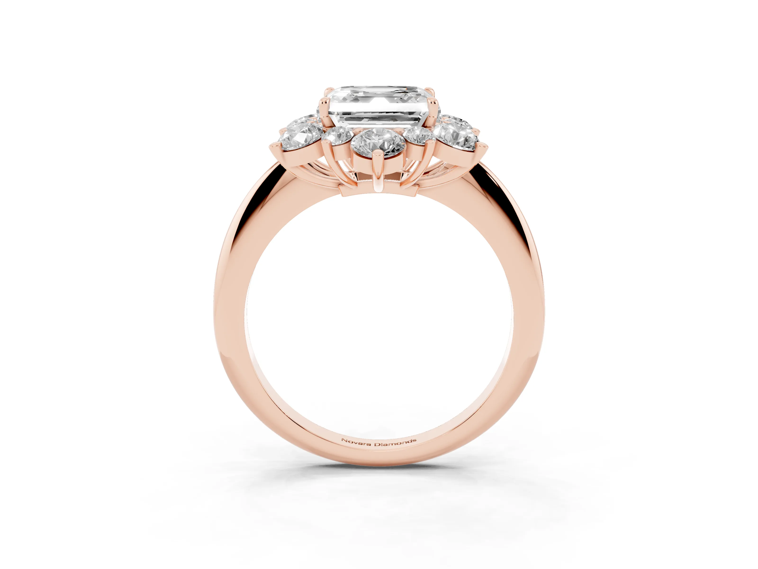 Asscher Cut Diamond Cluster Halo Ring Set in Rose gold with Solitaire Band and Prong Setting