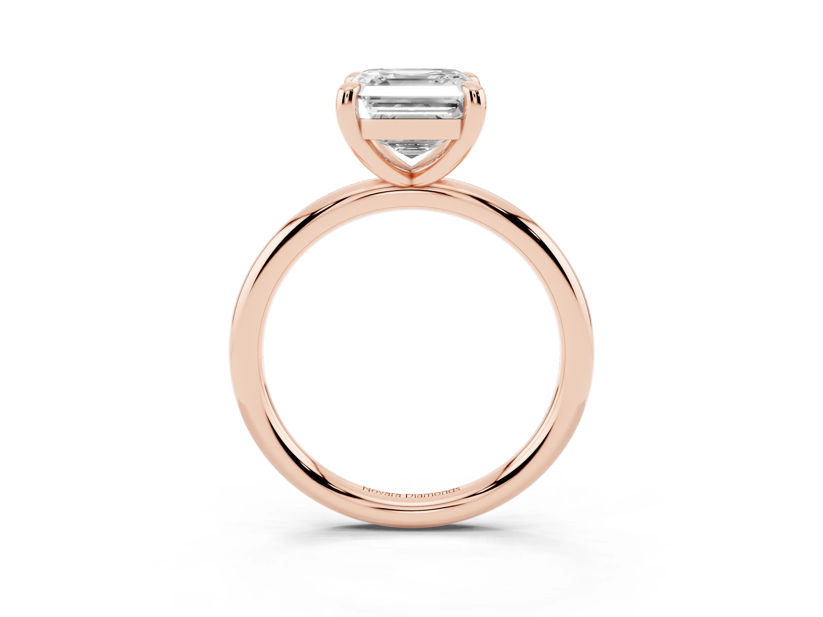 Asscher Cut Diamond Solitaire Ring Set in Rose gold with Prong Setting on a Polished Plain Band
