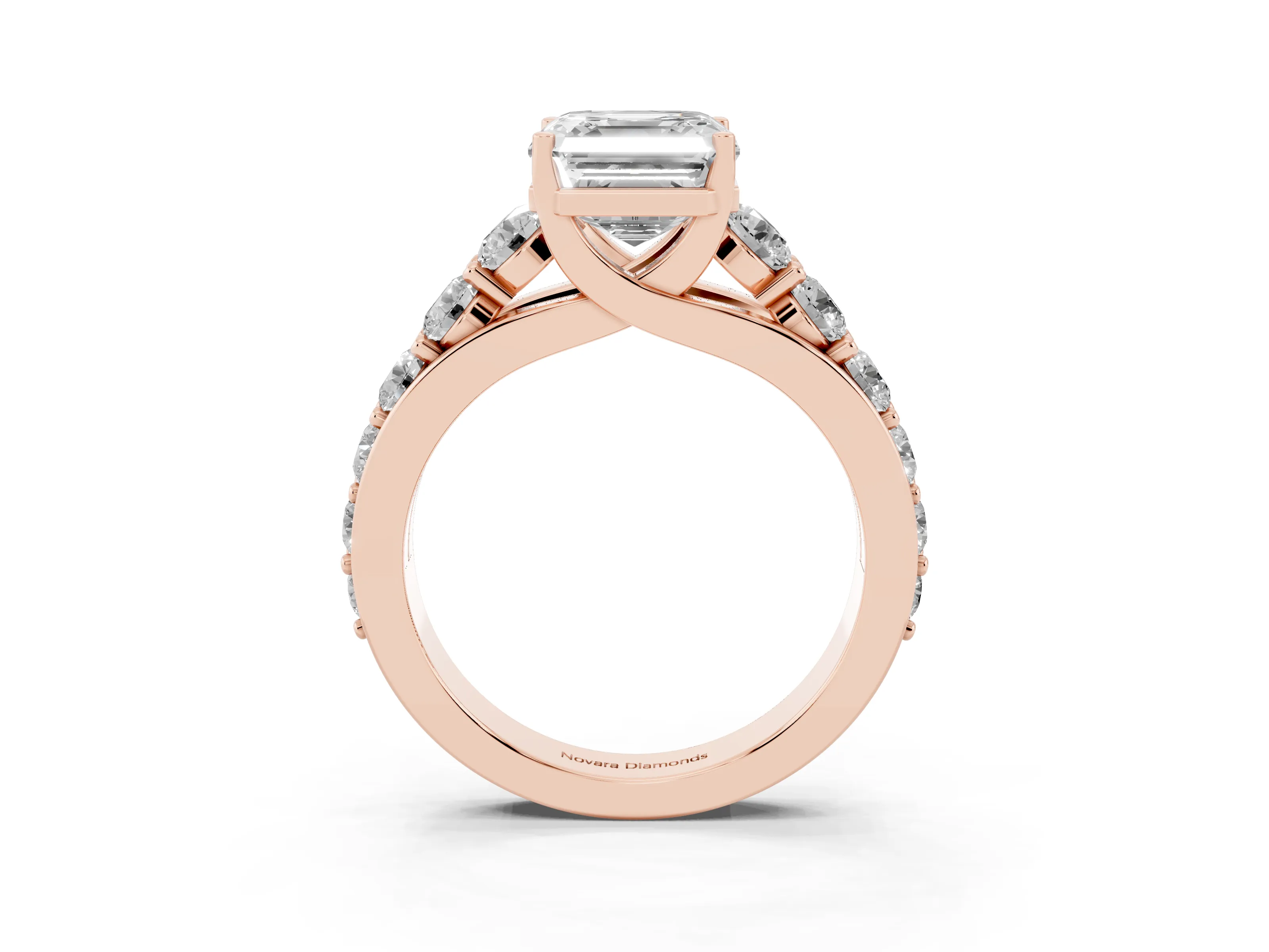 Asscher Cut Diamond Pavé Engagement Ring Set in Rose gold with Prong Setting