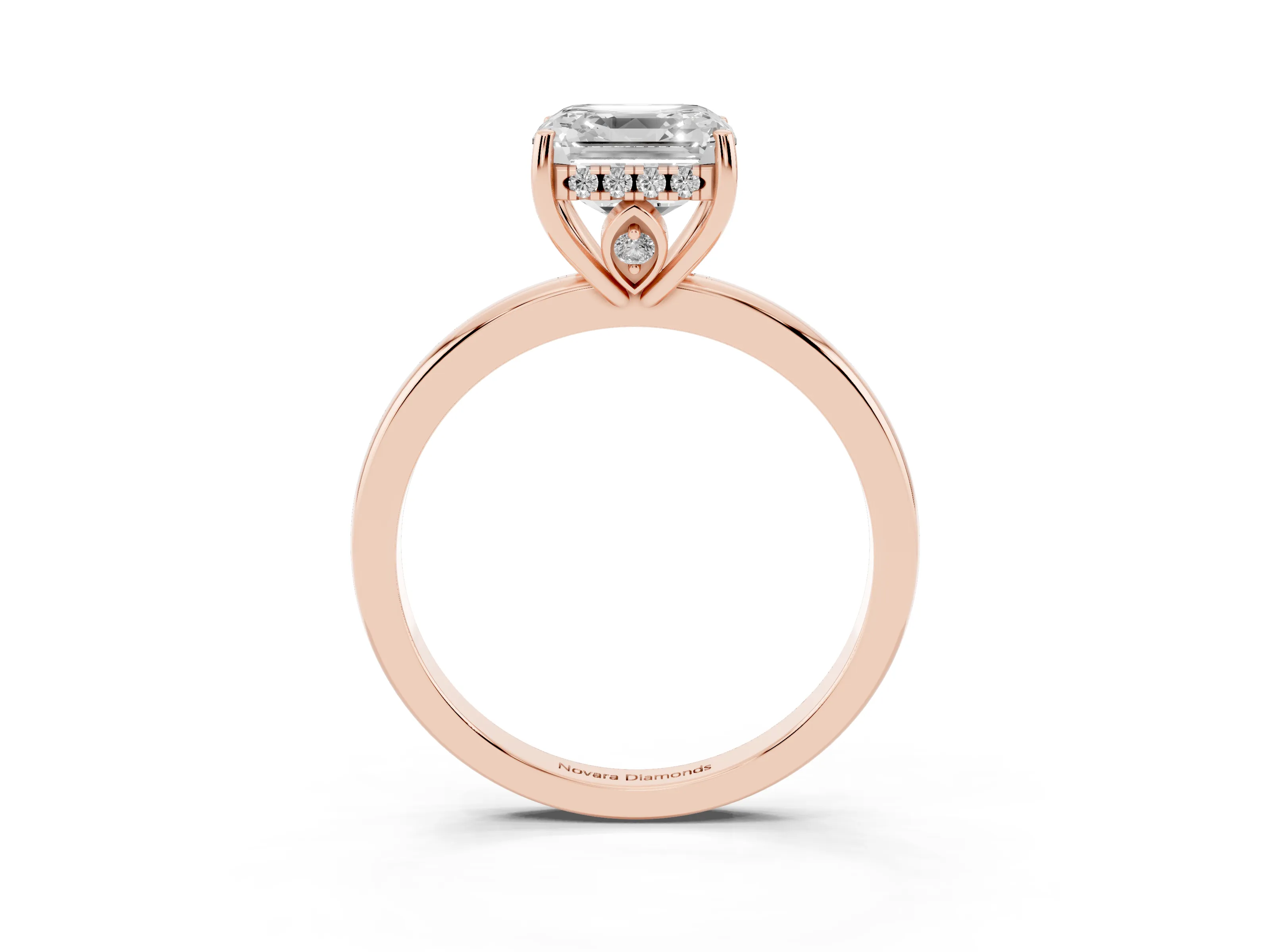 Asscher Cut Diamond Solitaire Ring Set in Rose gold with Plain Band and Prong Setting