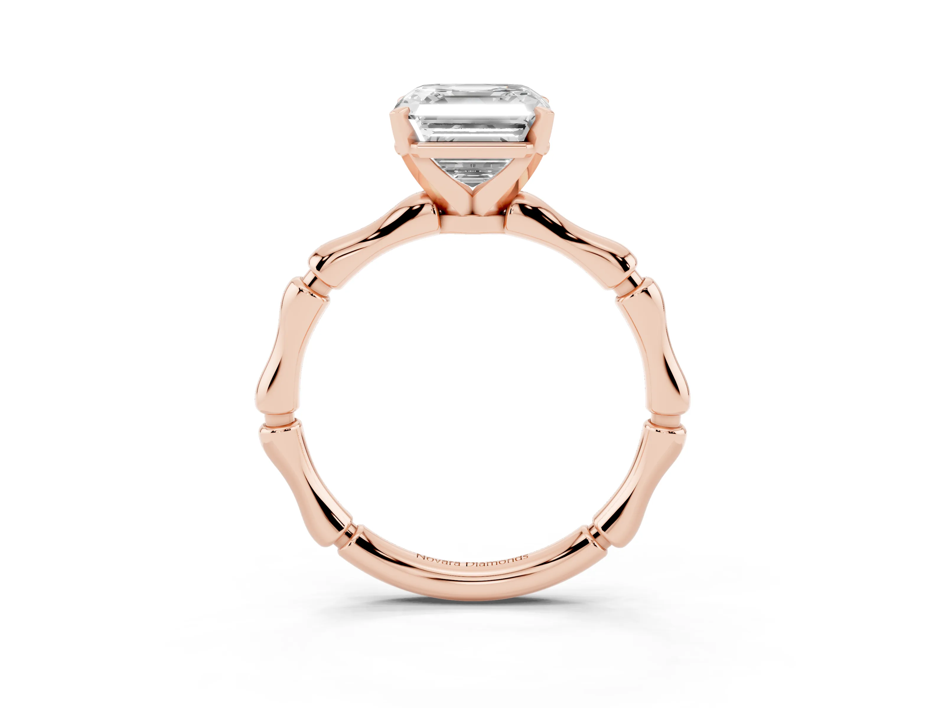 Asscher Cut Diamond Solitaire Ring Set in Rose gold with Bamboo Band and Prong Setting