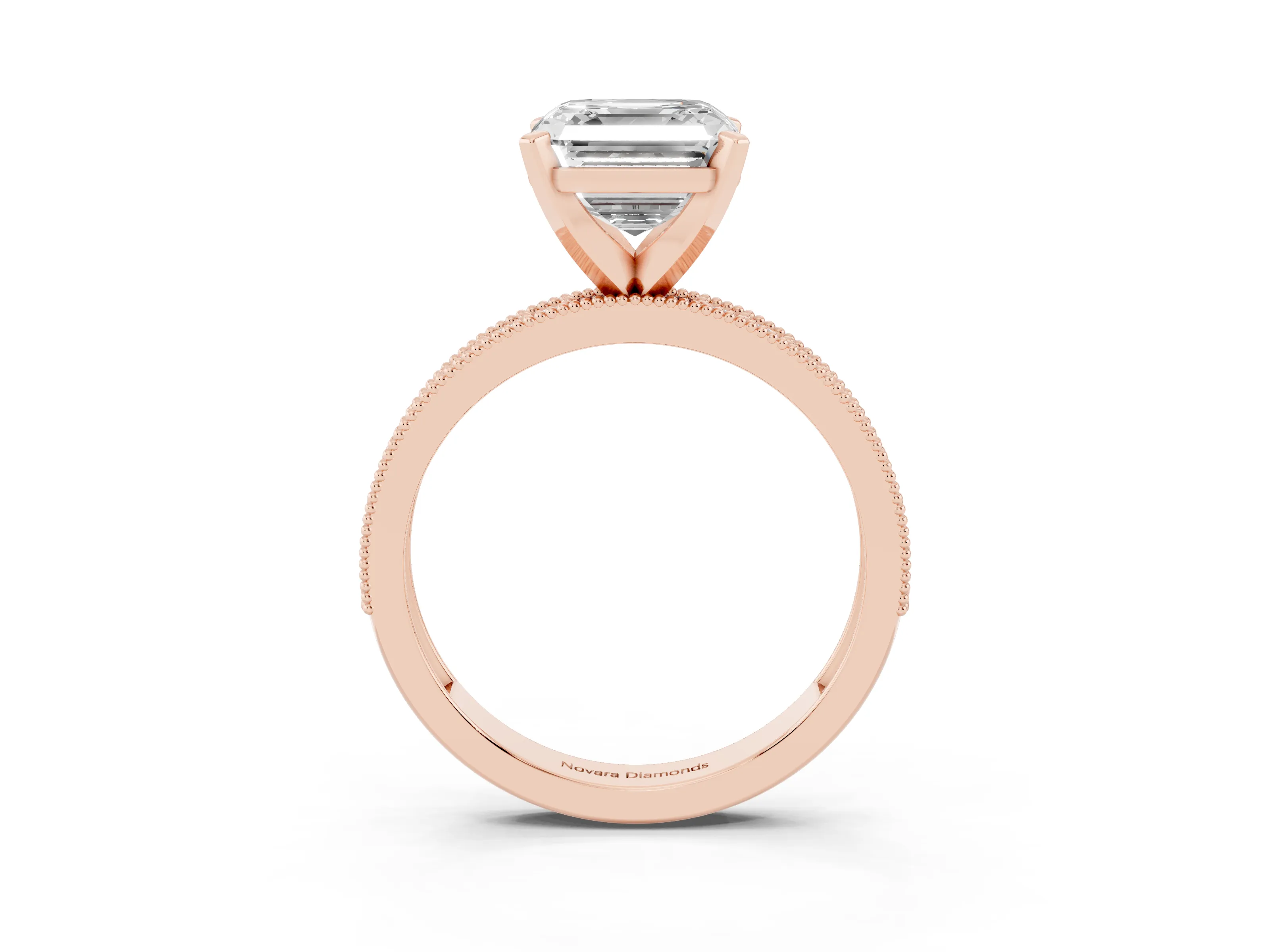 Asscher Cut Diamond Milgrain Pavé Engagement Ring Set in Rose gold with Prong Setting