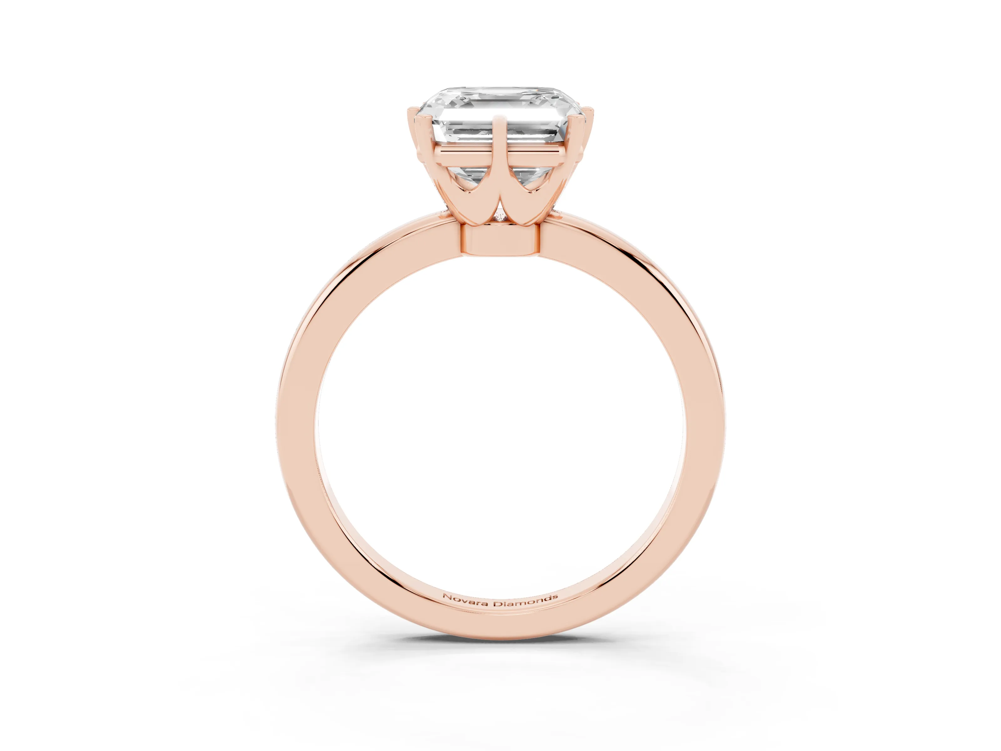 Asscher Cut Diamond Solitaire Ring Set in Rose gold with Raised Prong Setting on a Classic Band