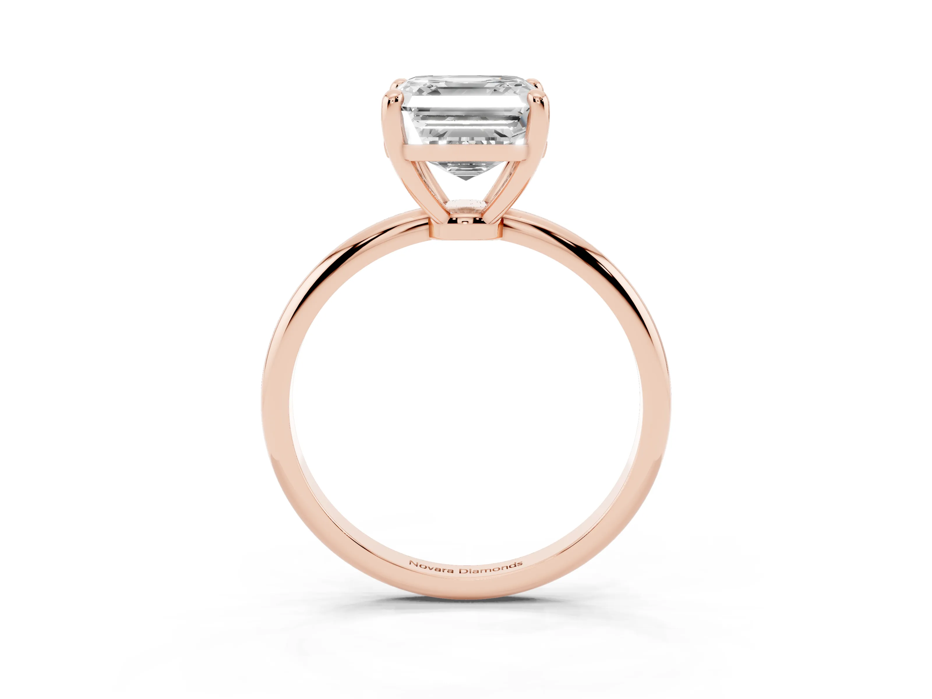 Asscher Cut Diamond Solitaire Ring Set in Rose gold with Secure Prong Setting on a Classic Band