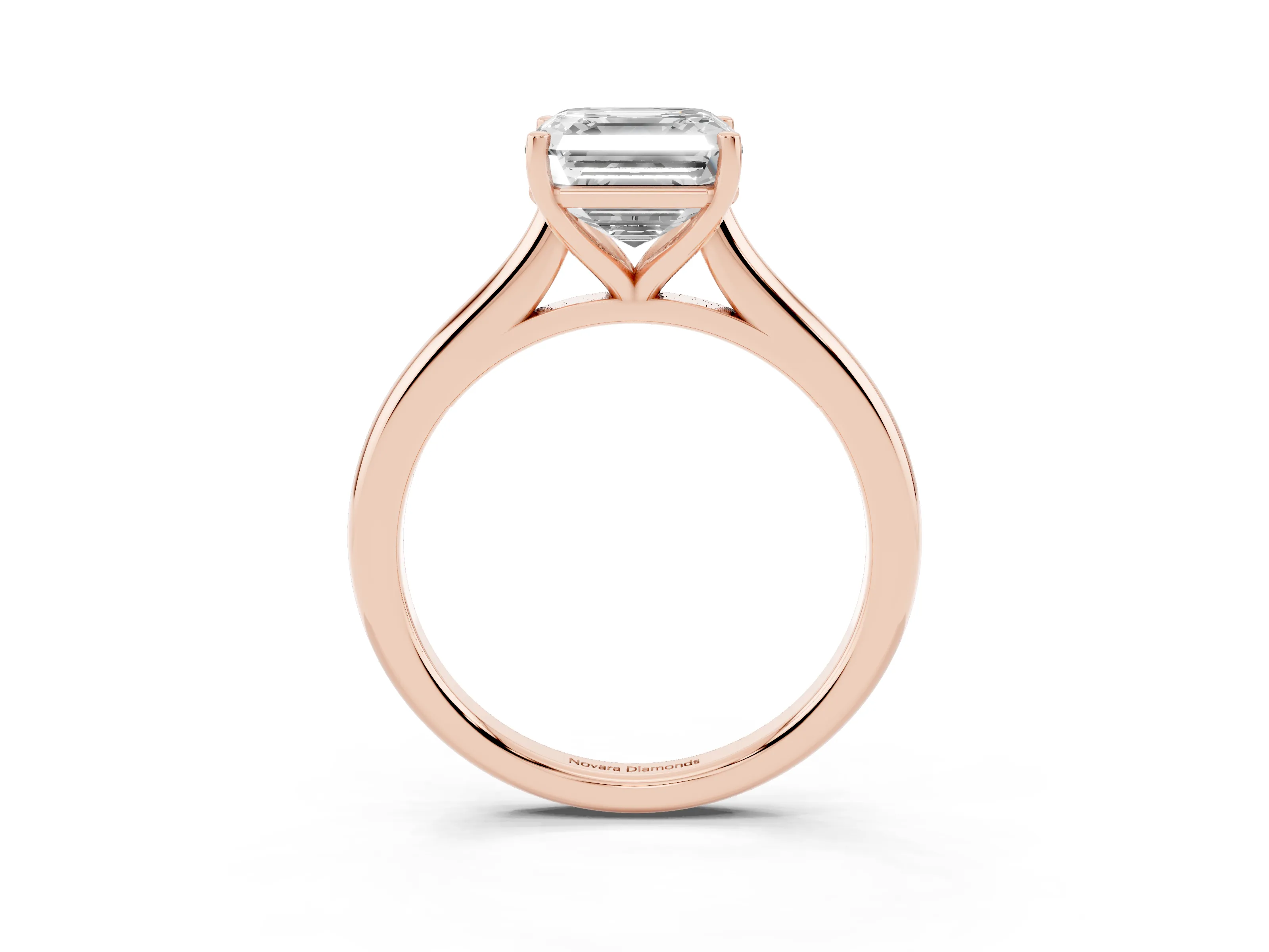 Asscher Cut Diamond Solitaire Ring Set in Rose gold with Cathedral Band and Prong Setting