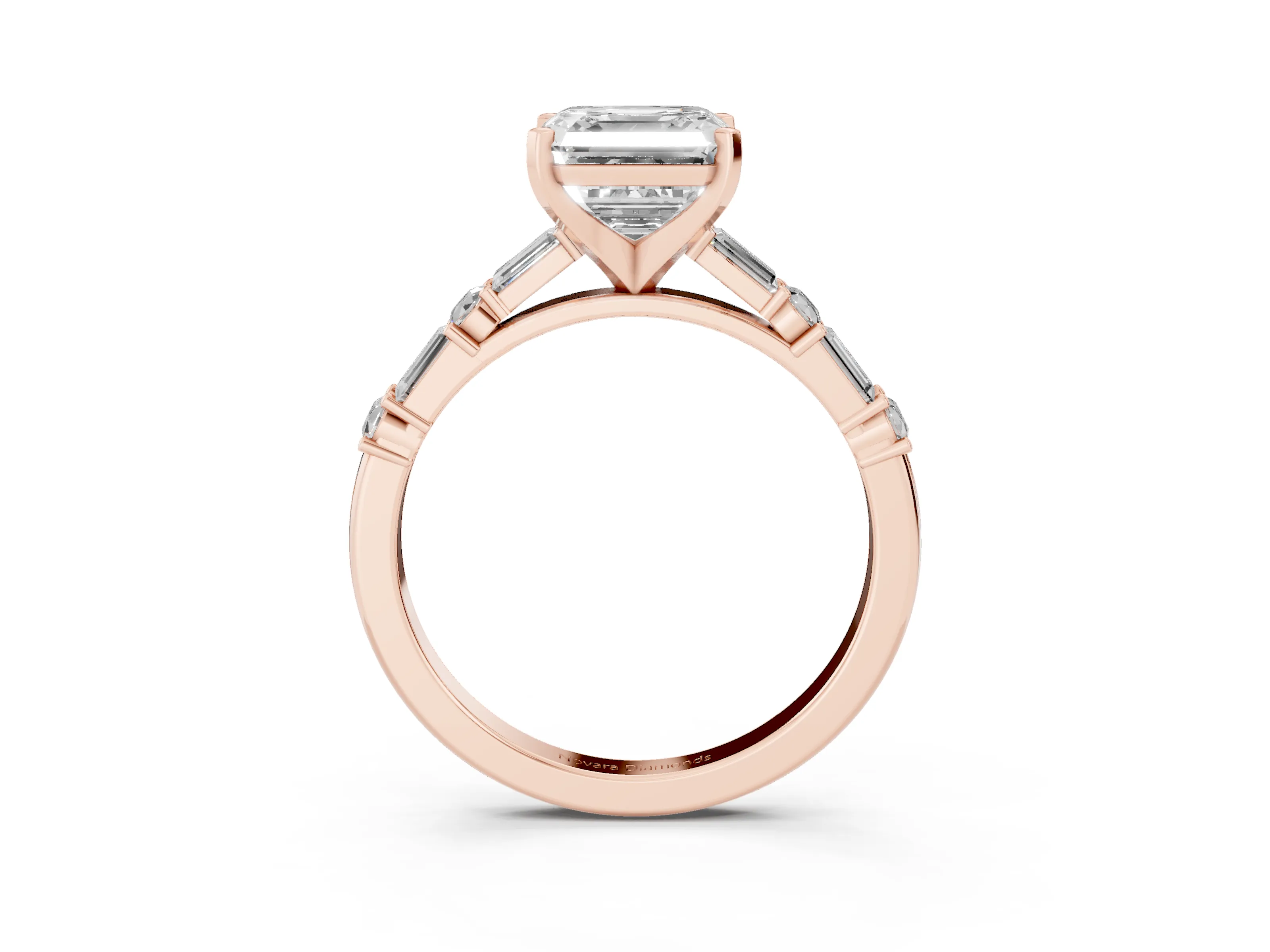 Asscher Cut Diamond Solitaire Set in Rose gold with Side Baguettes and Channel Set Band