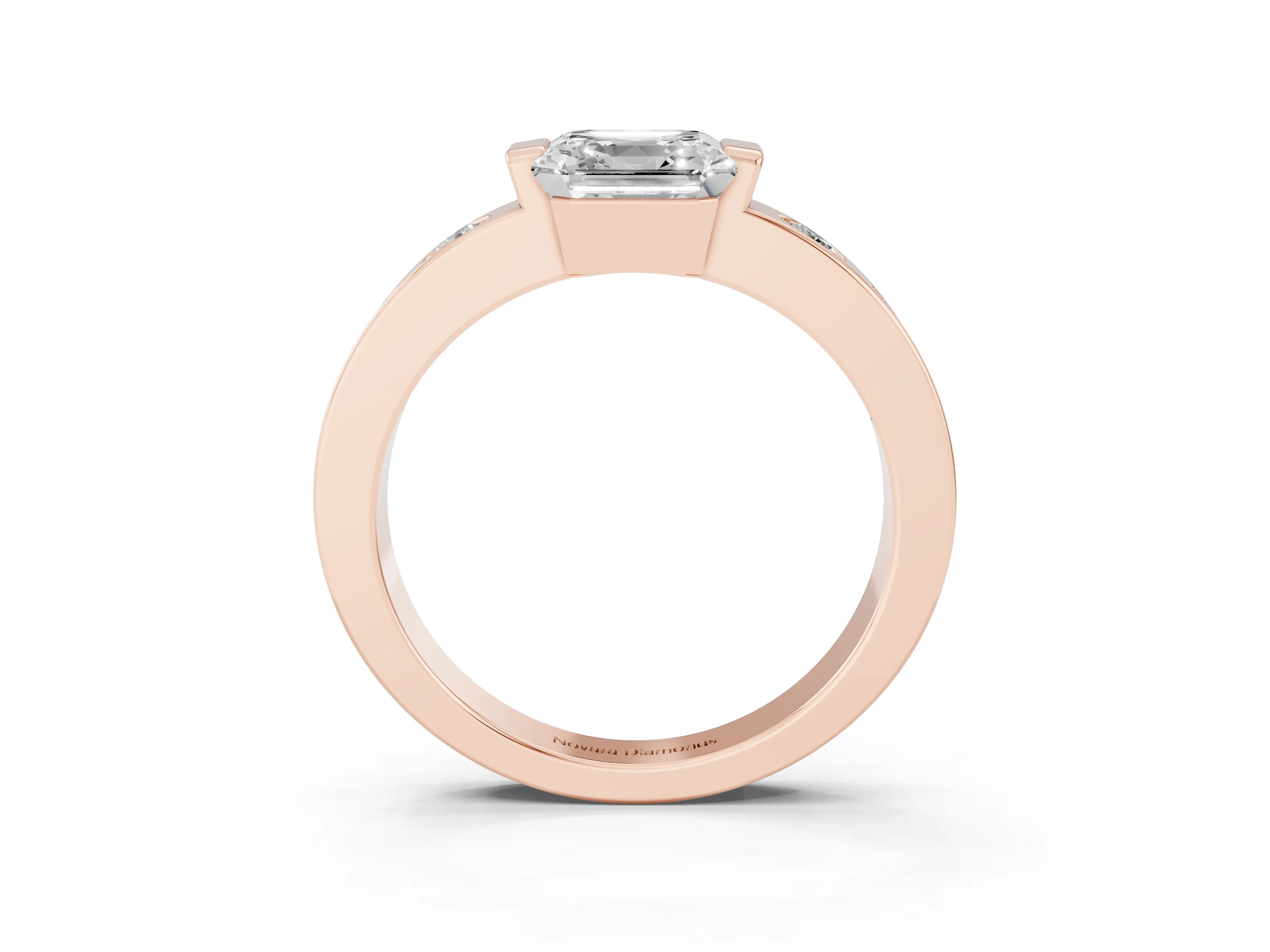 Asscher Cut Diamond Channel-Set Band Ring Set in Rose gold with Bezel Prong Setting