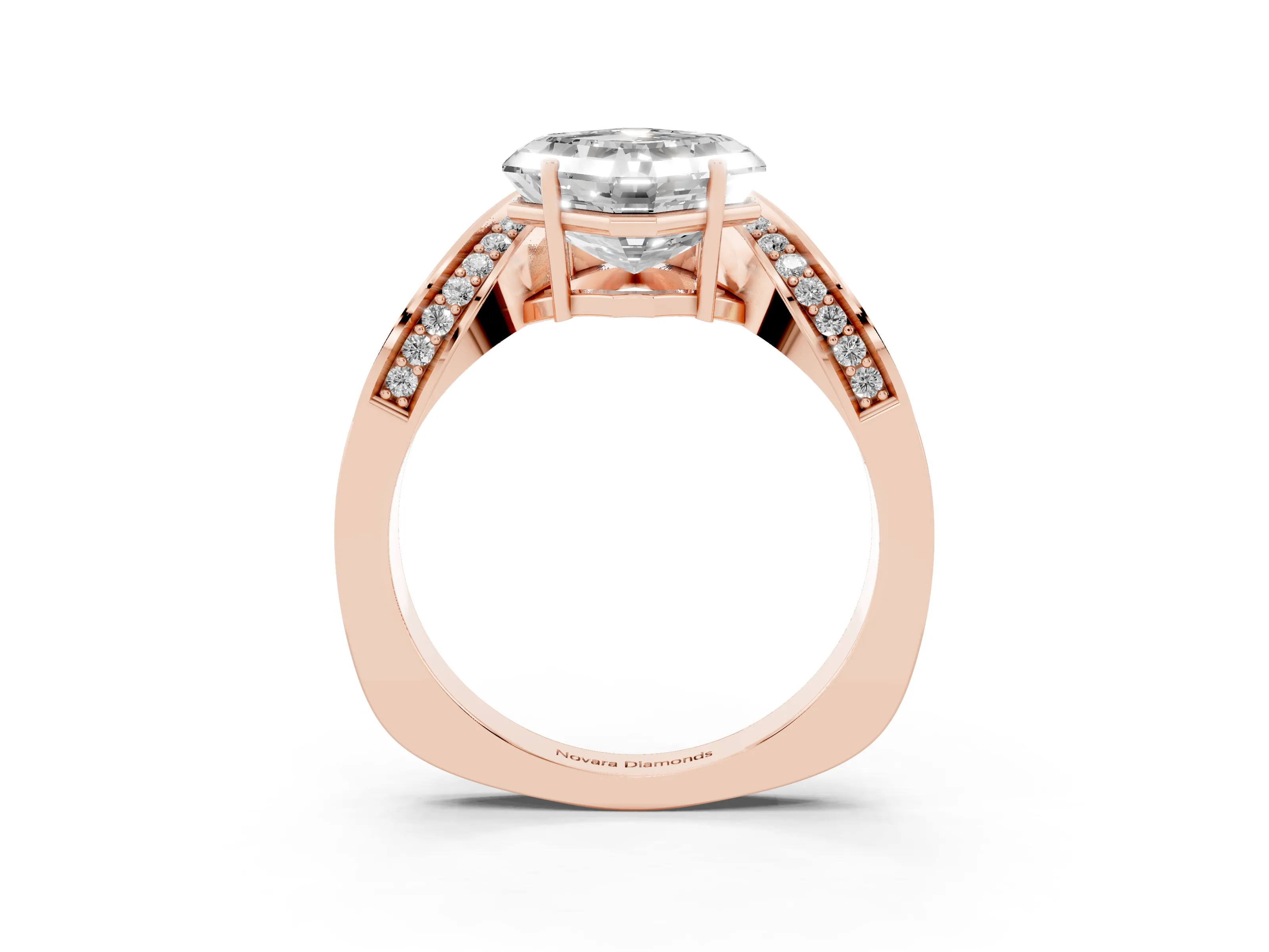 Asscher Cut Diamond Solitaire Engagement Ring Set in Rose gold with Pavé Shoulders