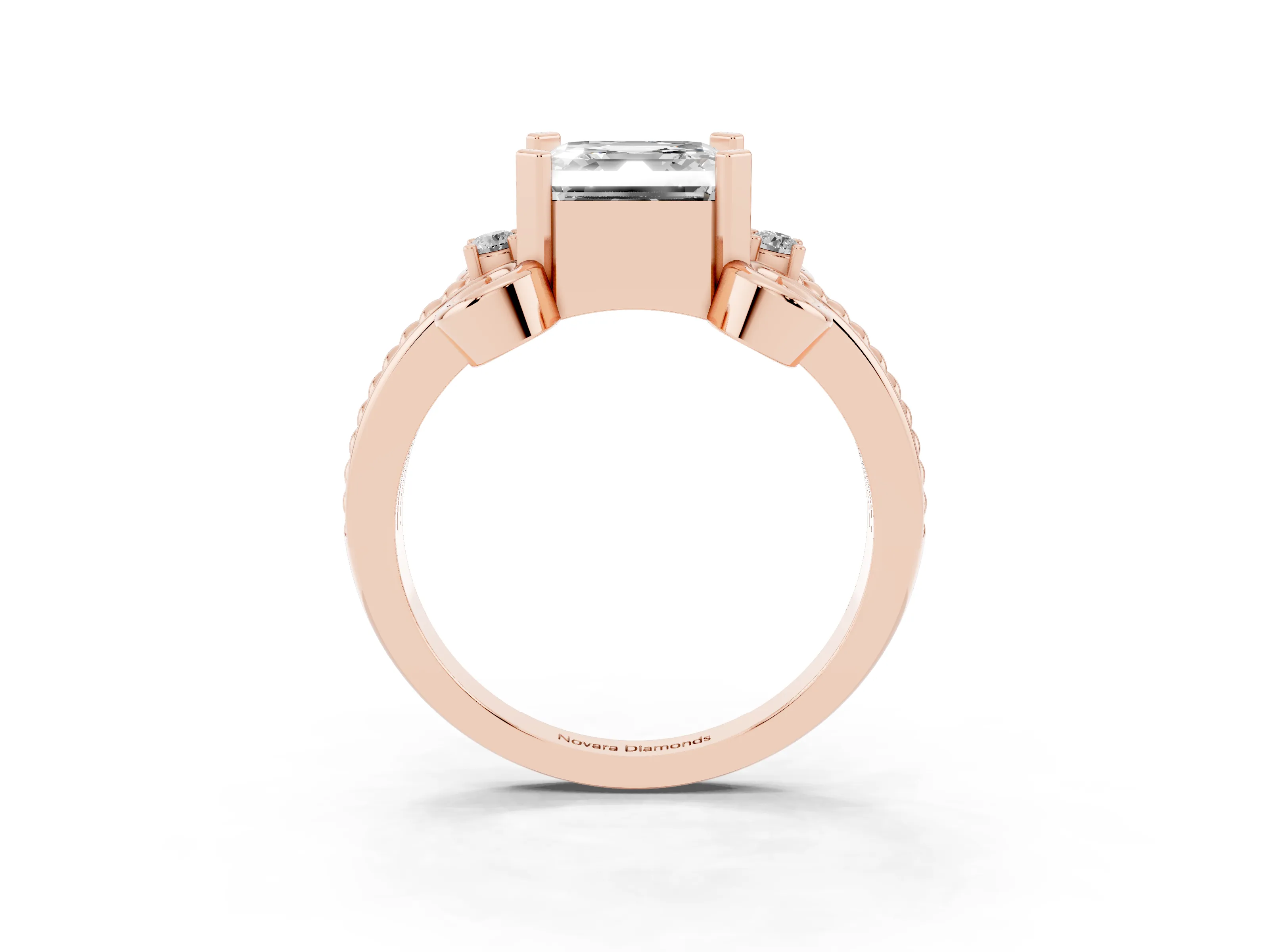 Asscher Cut Diamond Twisted Band Solitaire Ring Set in Rose gold with Scroll Prongs