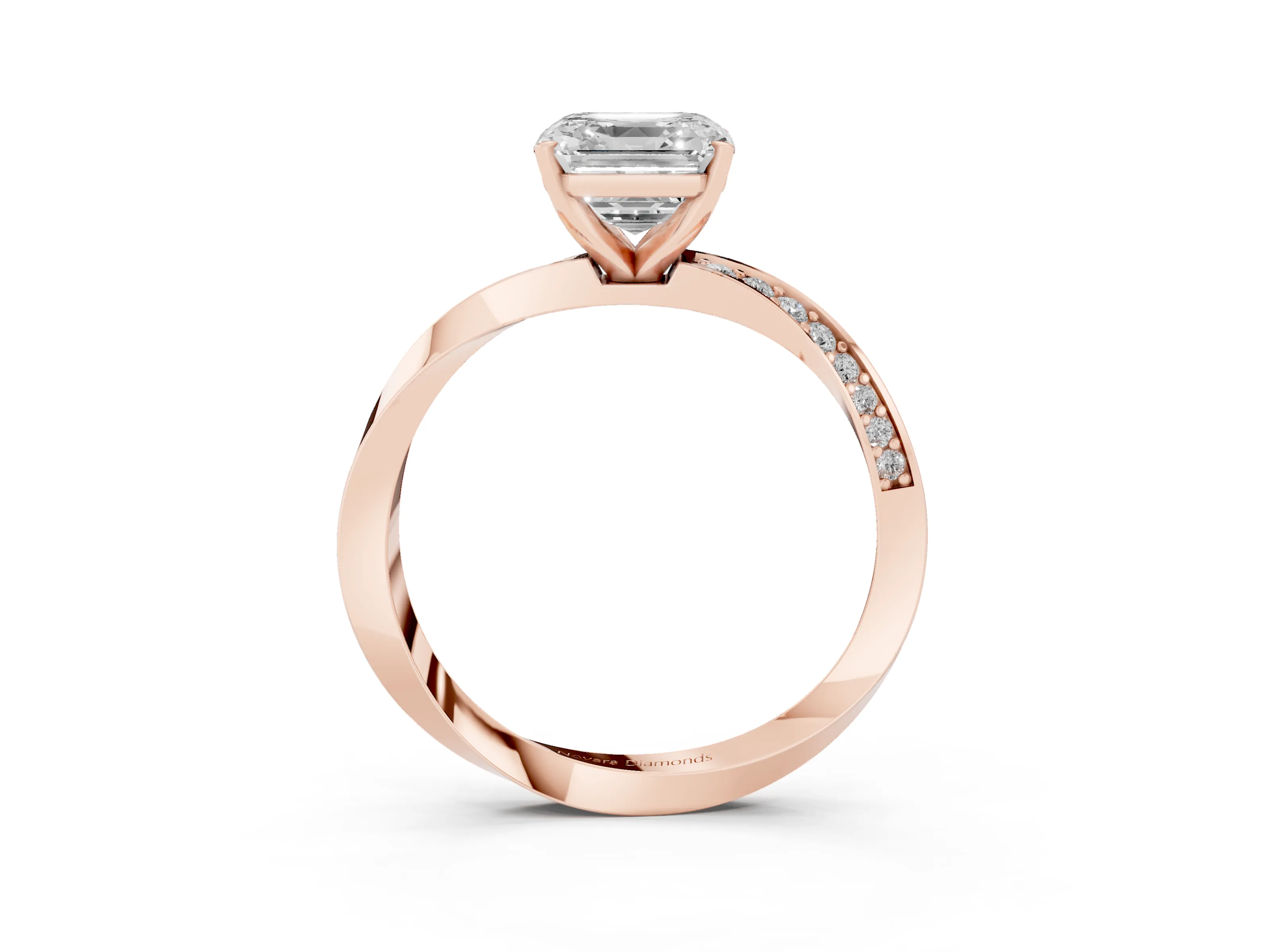 Asscher Cut Diamond Engagement Ring Set in Rose gold with Side Stone Accents and Prong Setting