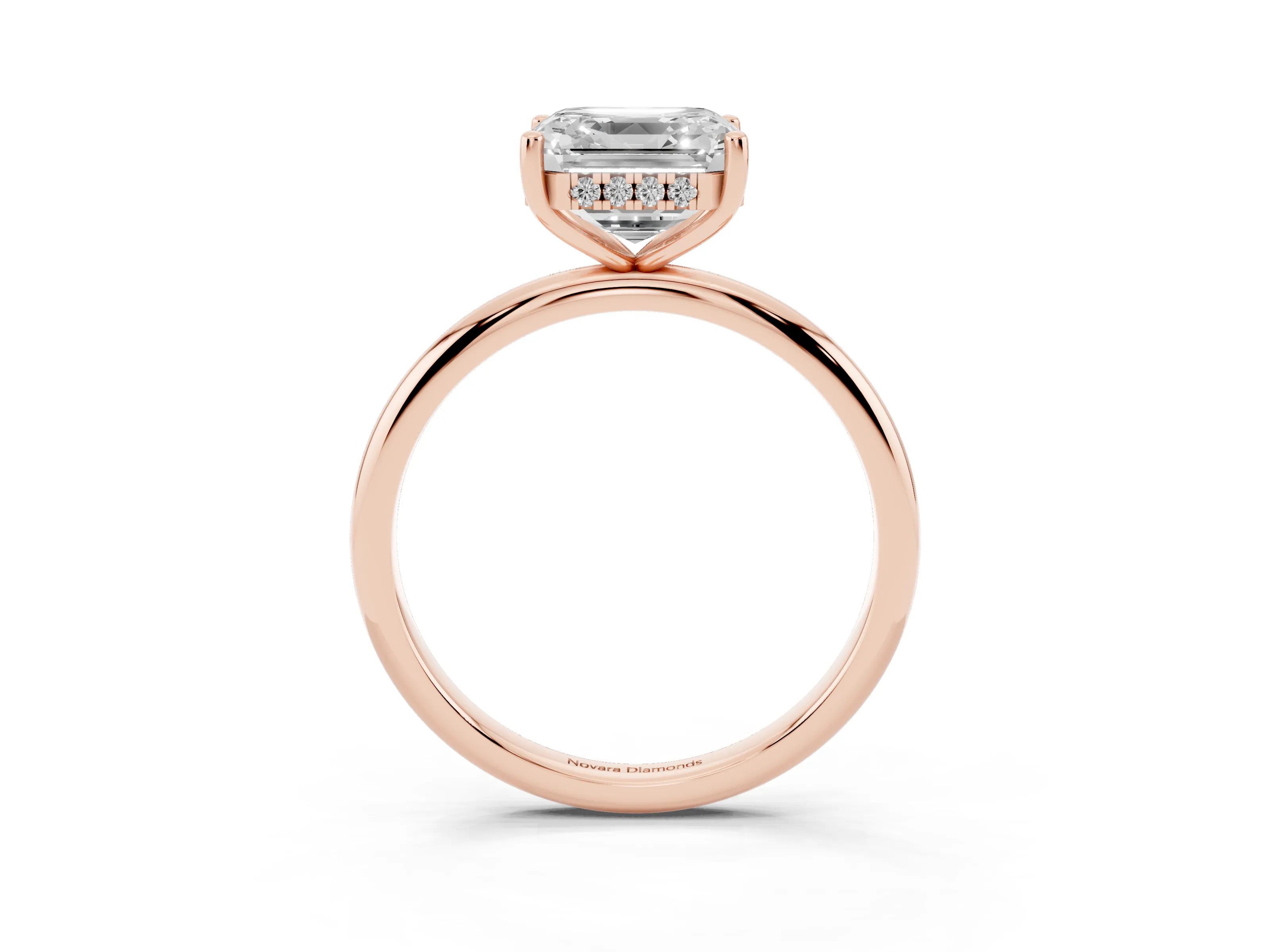 Asscher Cut Diamond Solitaire Engagement Ring Set in Rose gold with Prong Setting and Polished Band