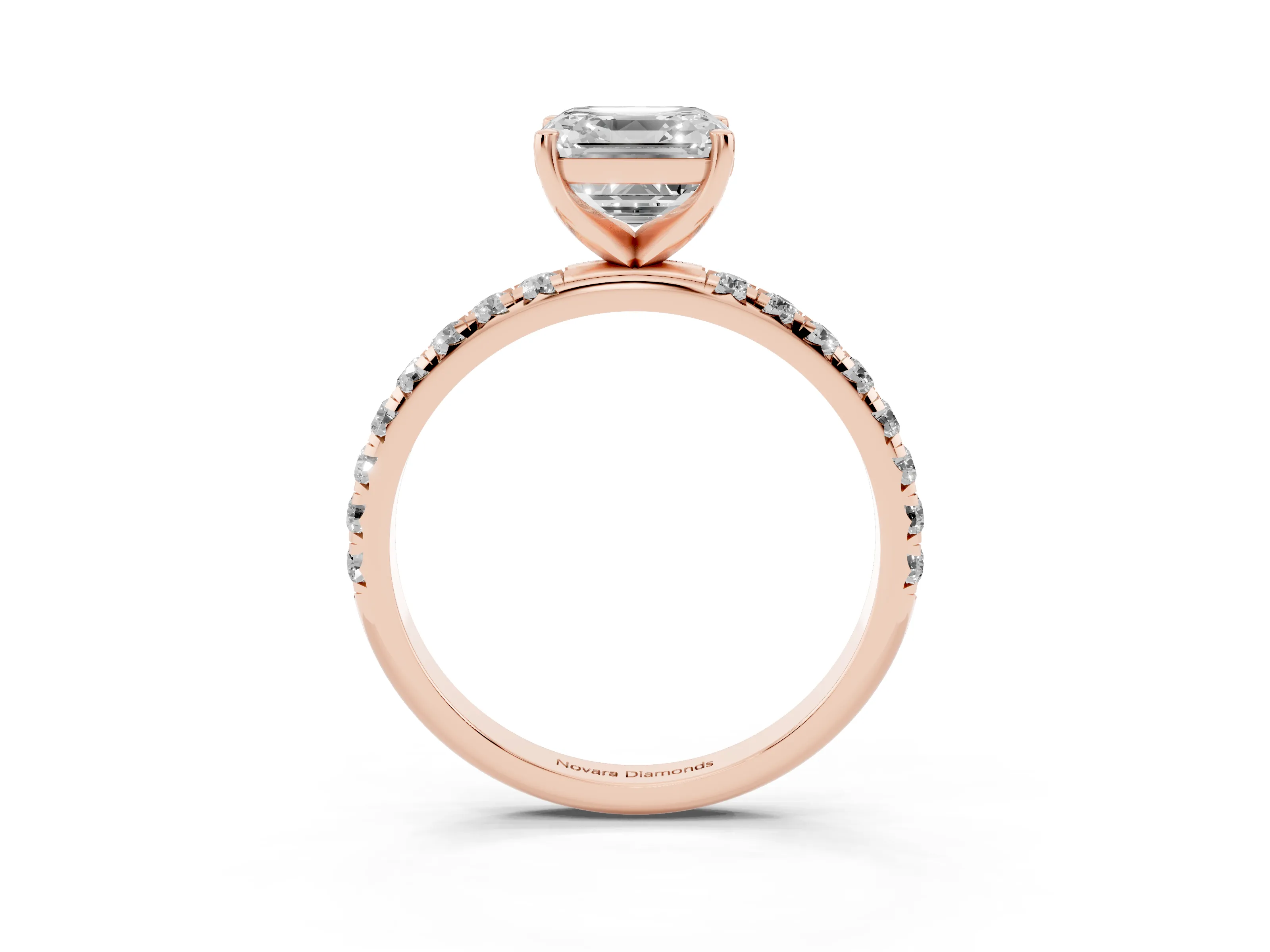 Asscher Cut Diamond Solitaire Ring Set in Rose gold with Micro Pavé Band and Prong Setting