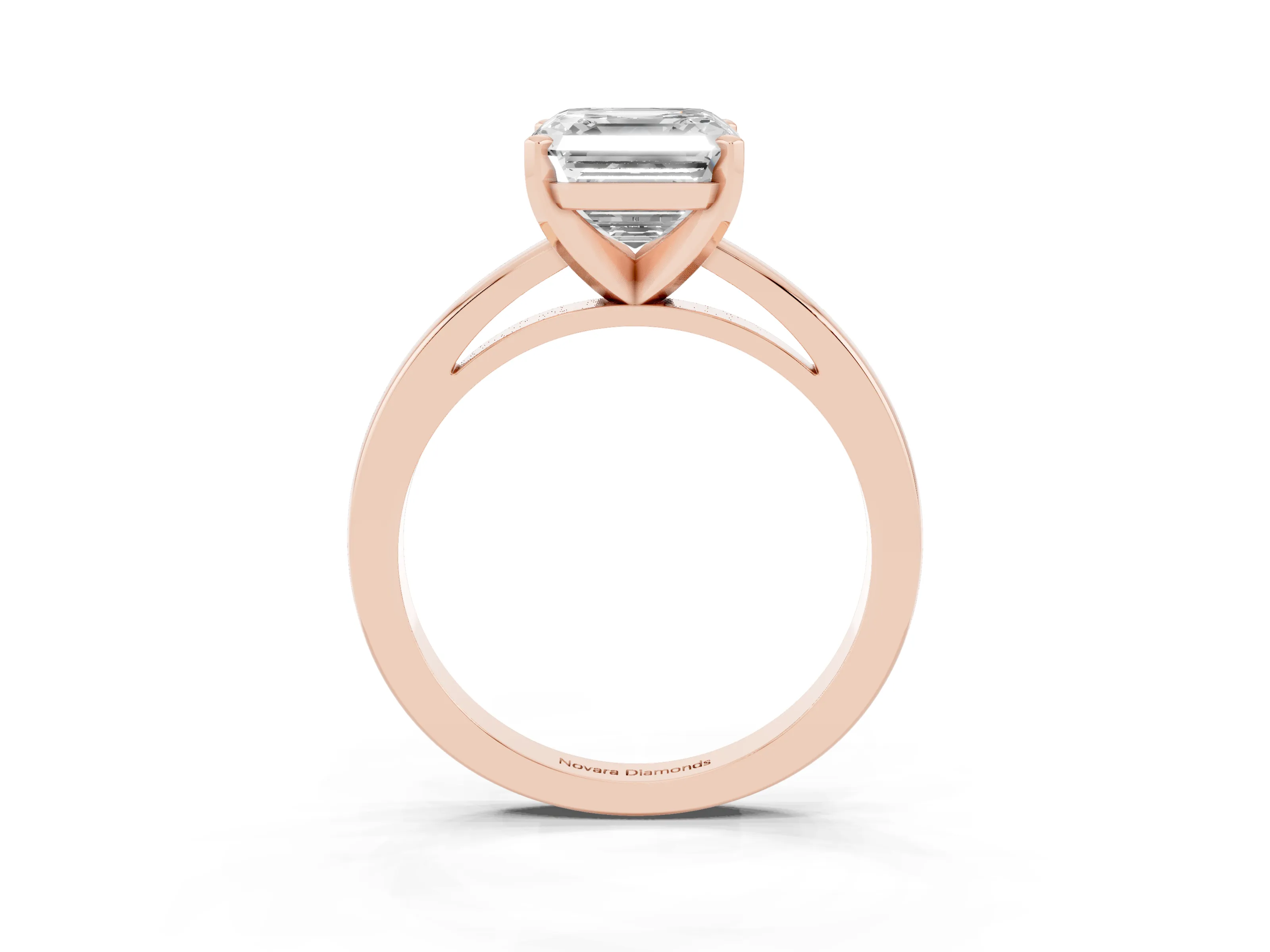 Asscher Cut Diamond Solitaire Engagement Ring Set in Rose gold with Prong Setting on a Classic Band
