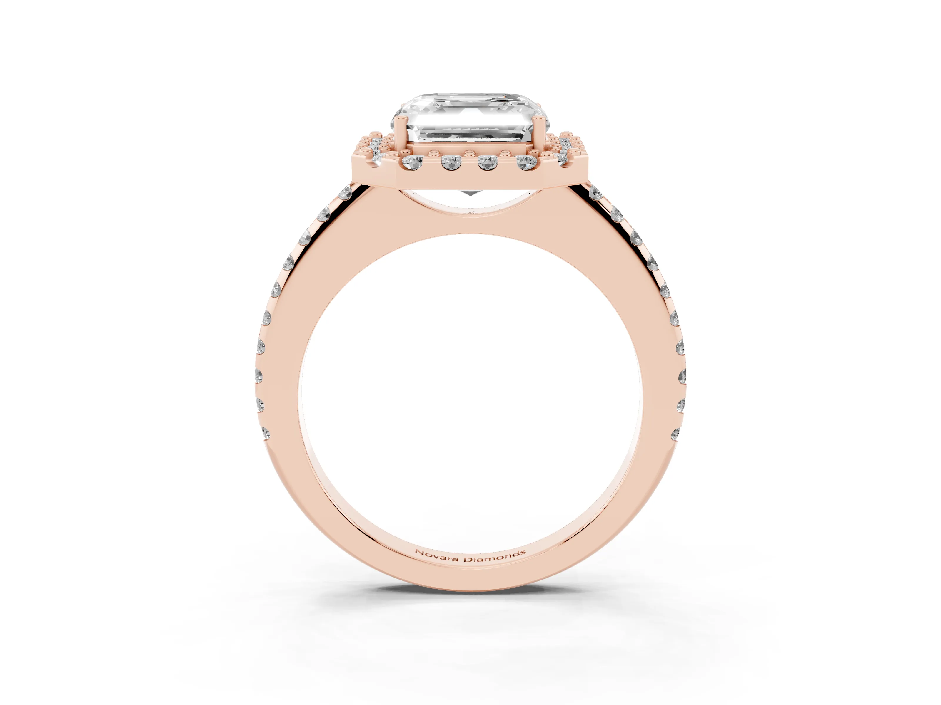 Asscher Cut Diamond Pavé Halo Ring Set in Rose gold with Prong Setting