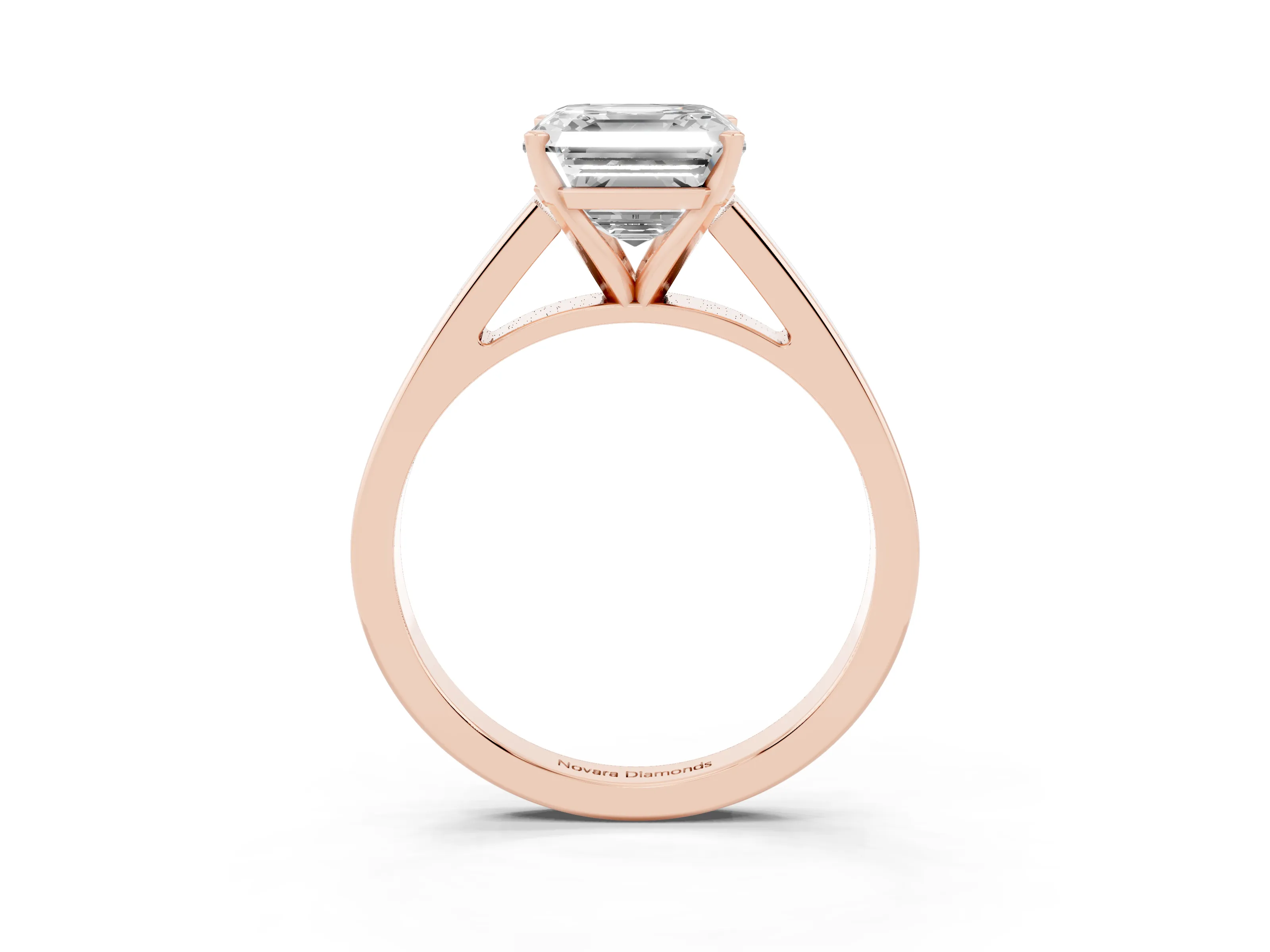 Asscher Cut Diamond Solitaire Engagement Ring Set in Rose gold with Prong Setting and Tapered Band