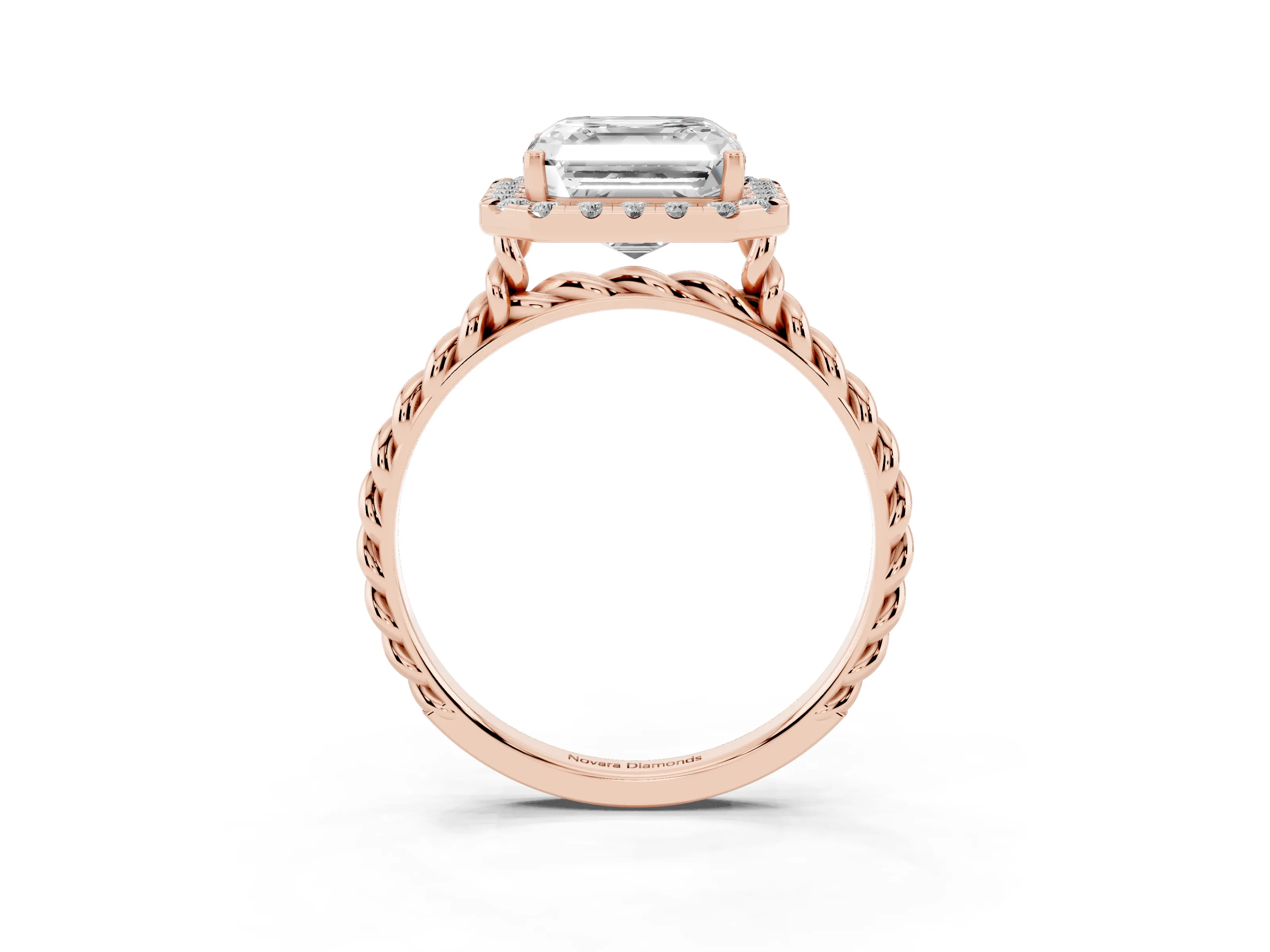 Asscher Cut Diamond Halo Ring Set in Rose gold with Plain Twisted Band