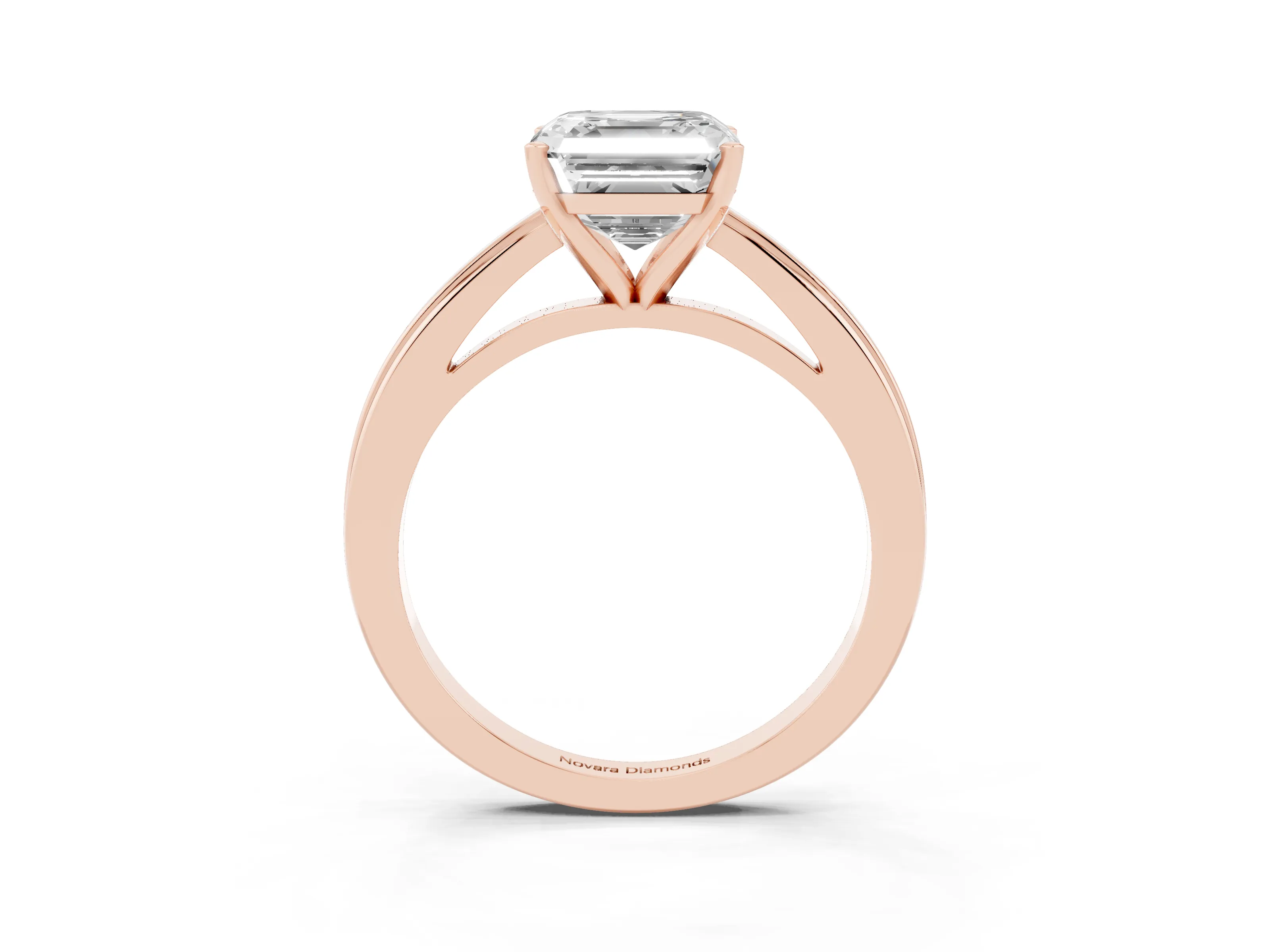 Asscher Cut Diamond Solitaire Ring Set in Rose gold with Prong Setting and Classic Band