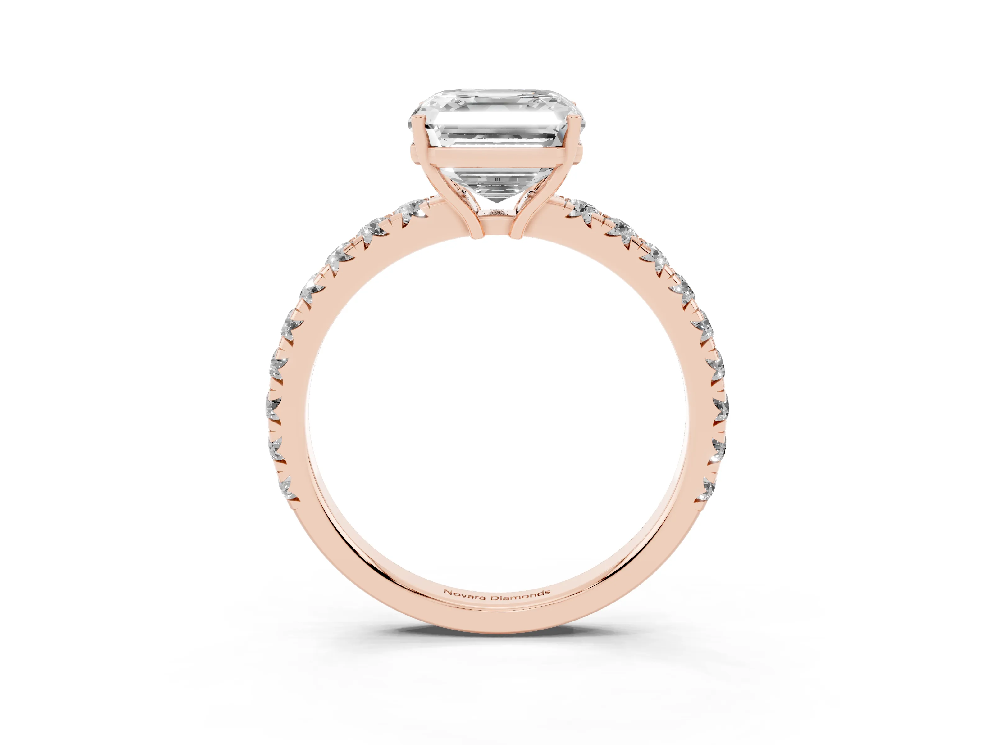 Asscher Cut Diamond Pavé Solitaire Engagement Ring Set in Rose gold with Prong Setting