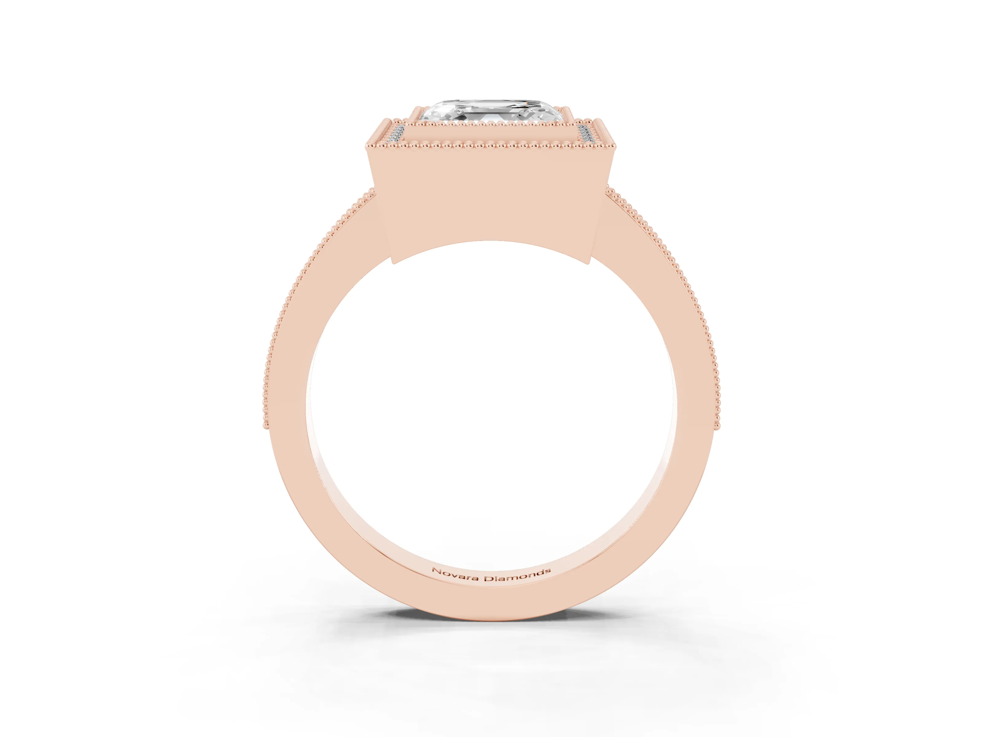 Asscher Cut Diamond Halo Engagement Ring Set in Rose gold with Pavé Band and Round Halo Stones