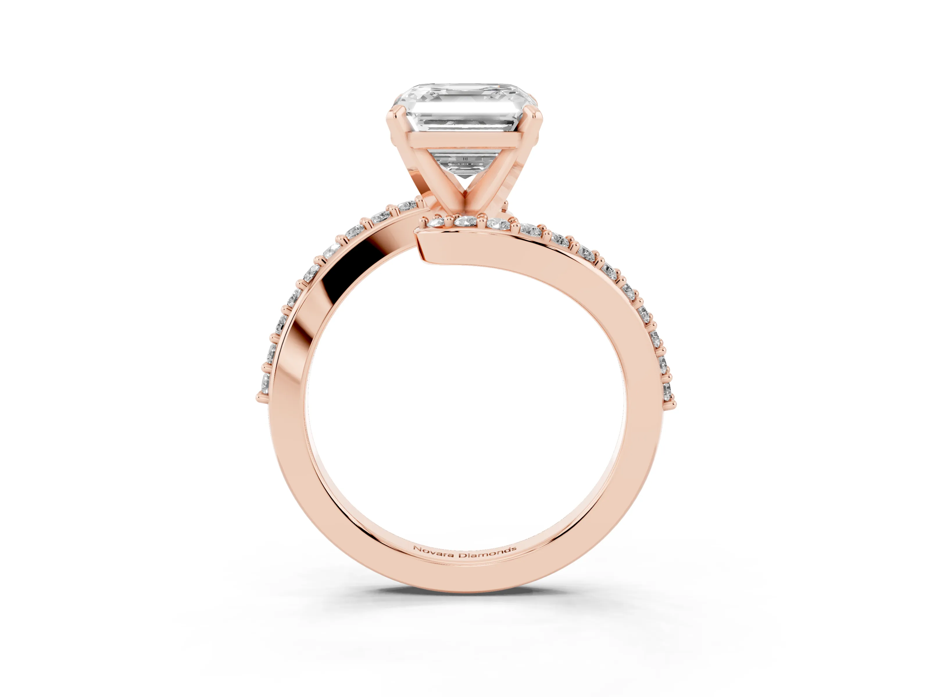 Asscher Cut Diamond Solitaire Ring Set in Rose gold with Pavé Twist Band and Prong Setting