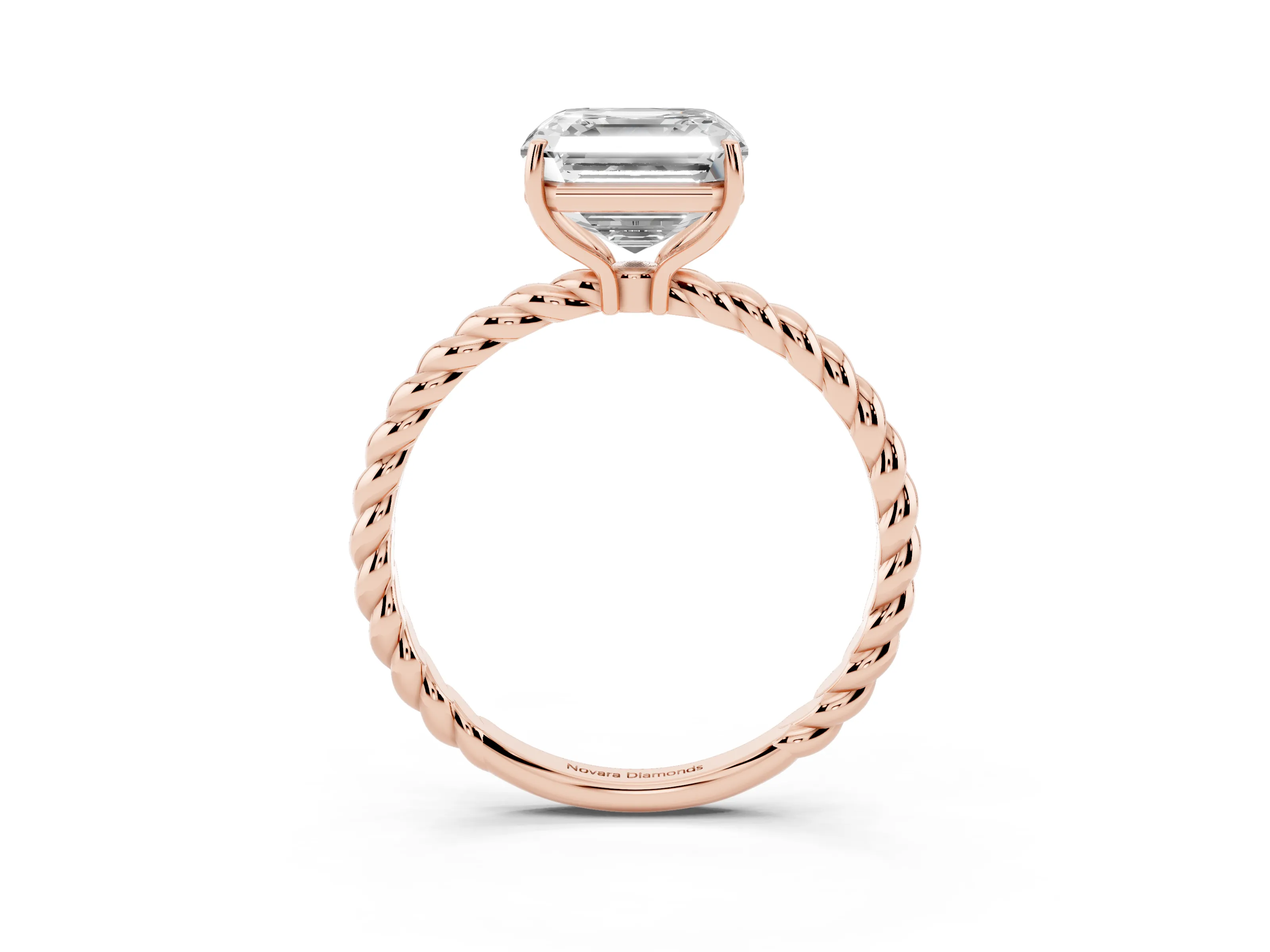 Asscher Cut Diamond Solitaire Ring Set in Rose gold with Twist Band and Prong Setting