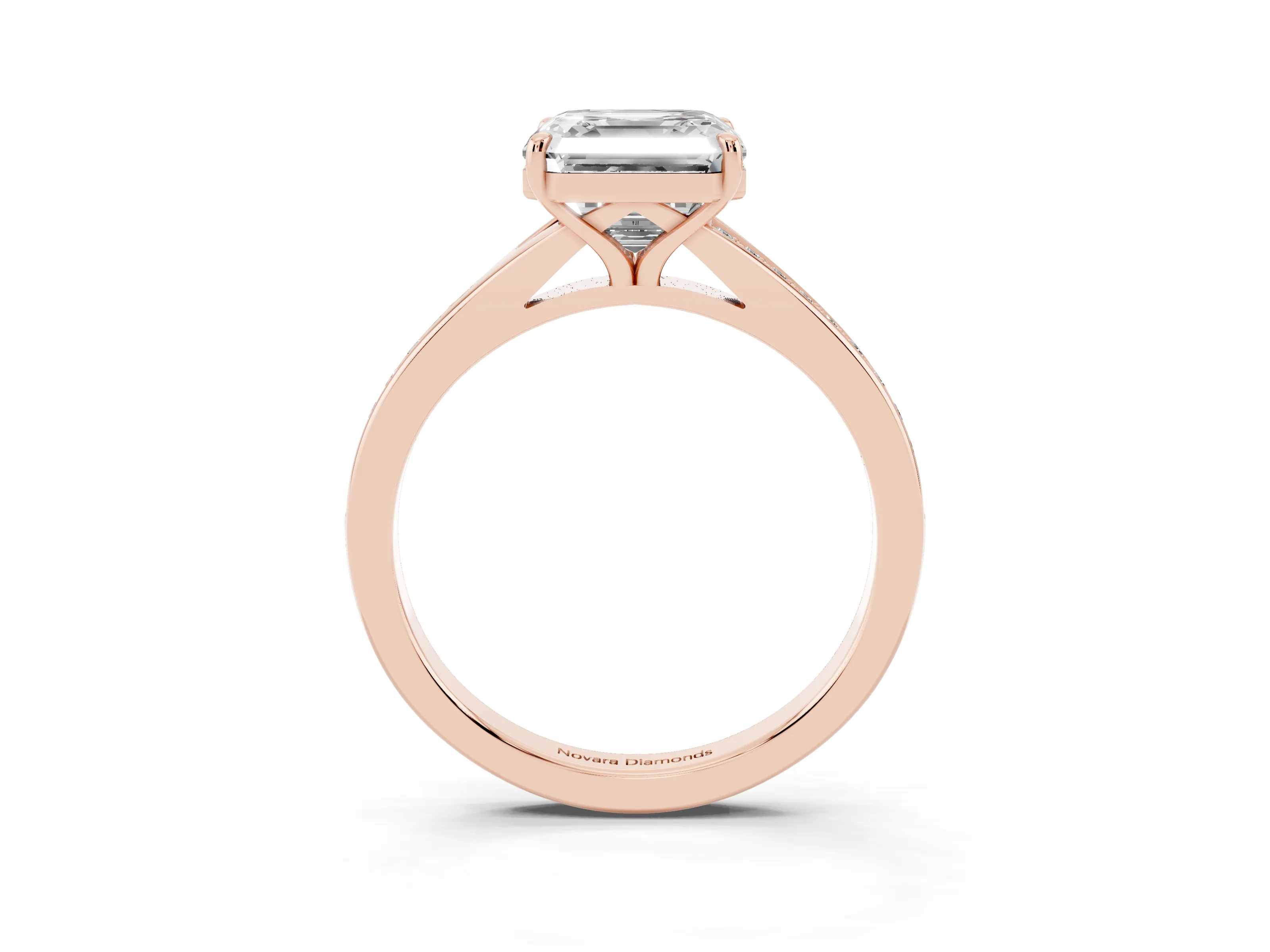 Asscher Cut Diamond Solitaire Ring Set in Rose gold with Pavé Accent Band and Classic Prong Setting