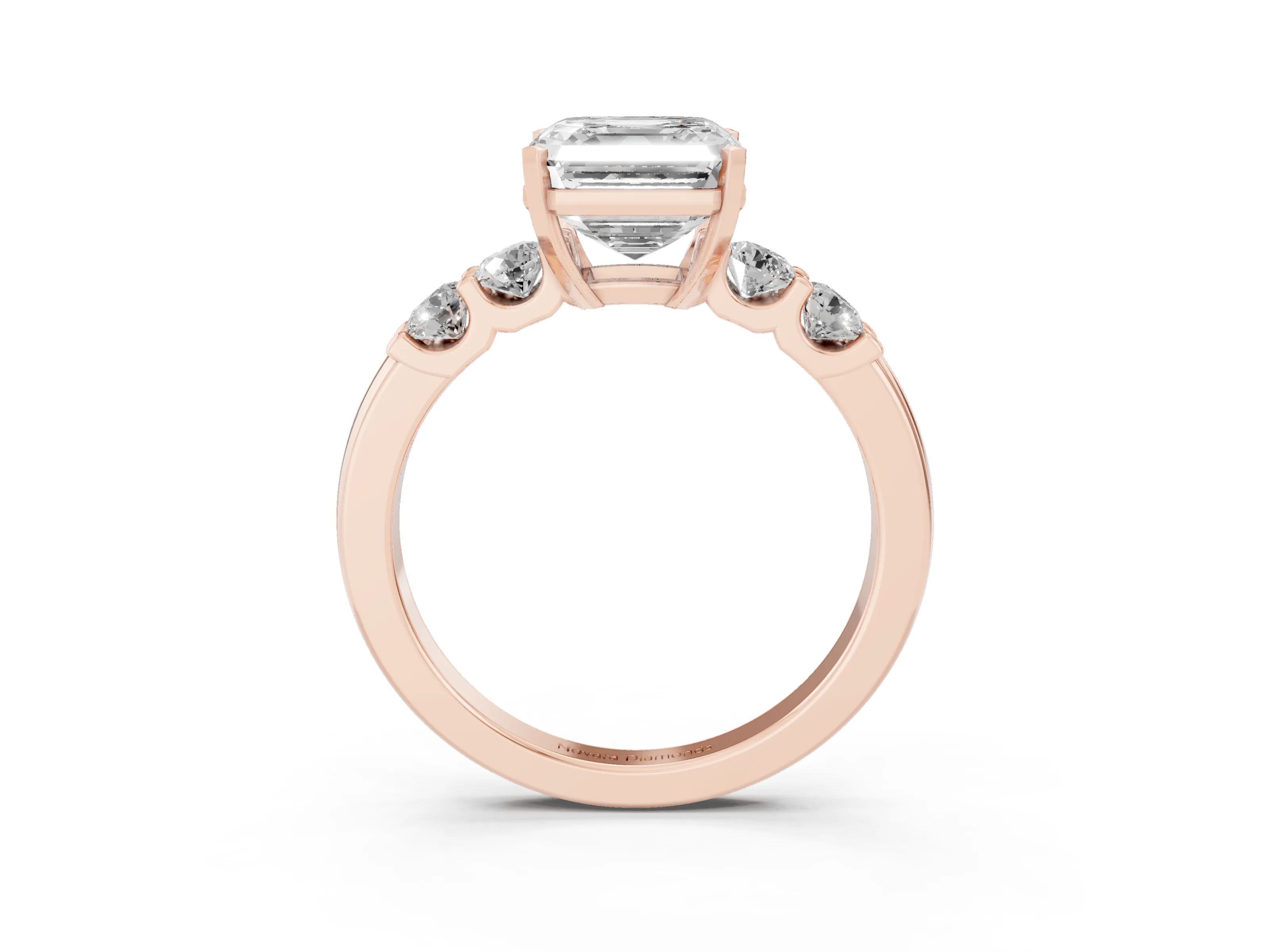 Asscher Cut Diamond Five-Stone Prong Set Engagement Ring Set in Rose gold with Channel Band