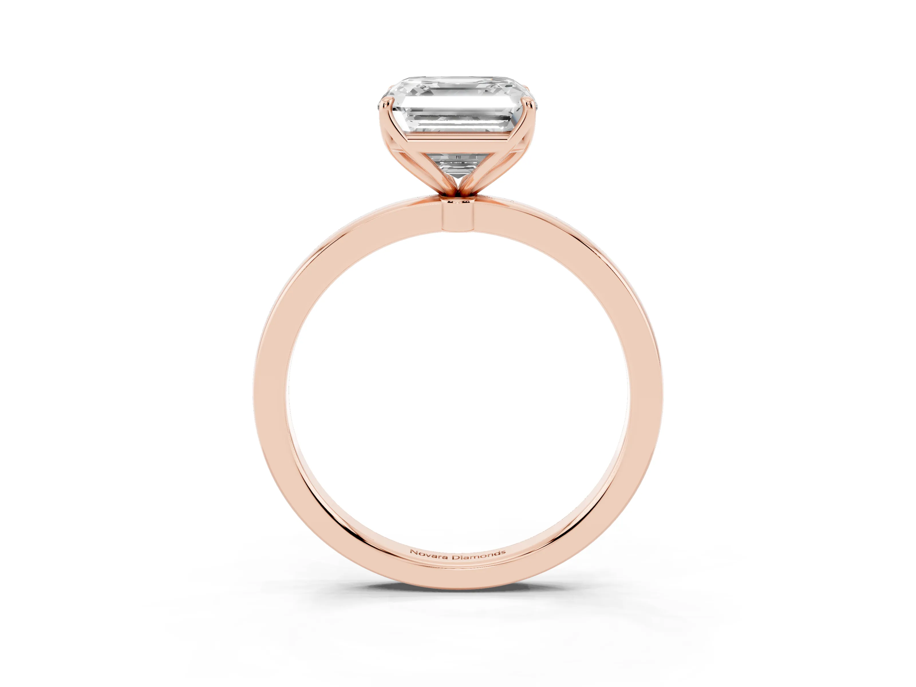 Asscher Cut Diamond Solitaire Ring Set in Rose gold with Prong Setting and Thin Polished Band