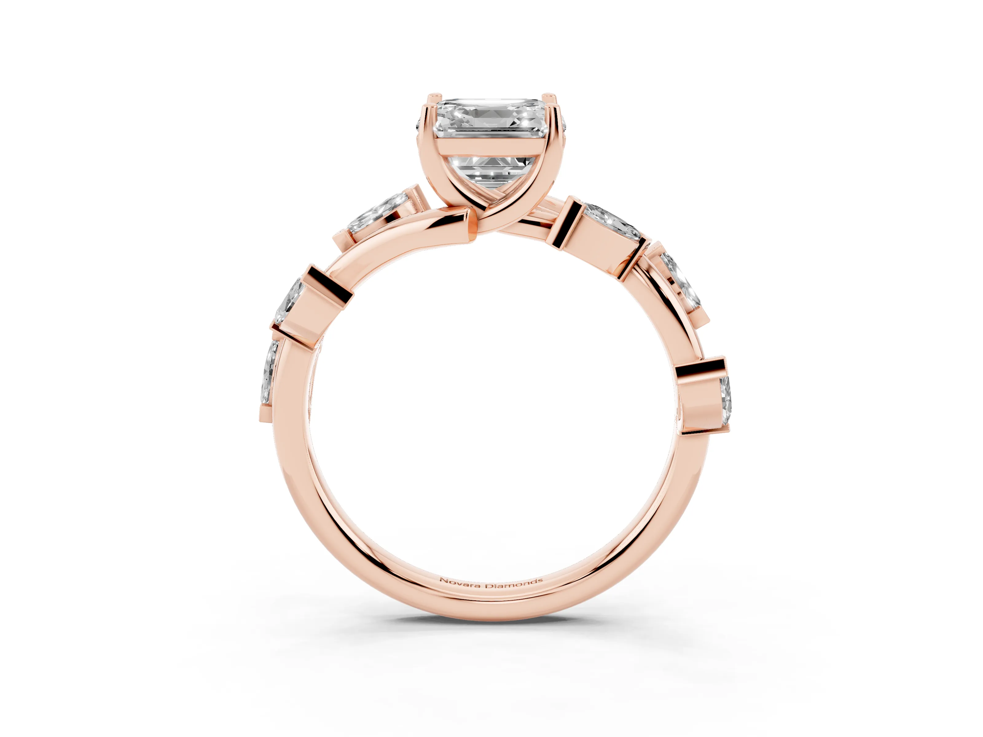 Asscher Cut Diamond Solitaire Ring Set in Rose gold with Twisted Marquise Accent Band
