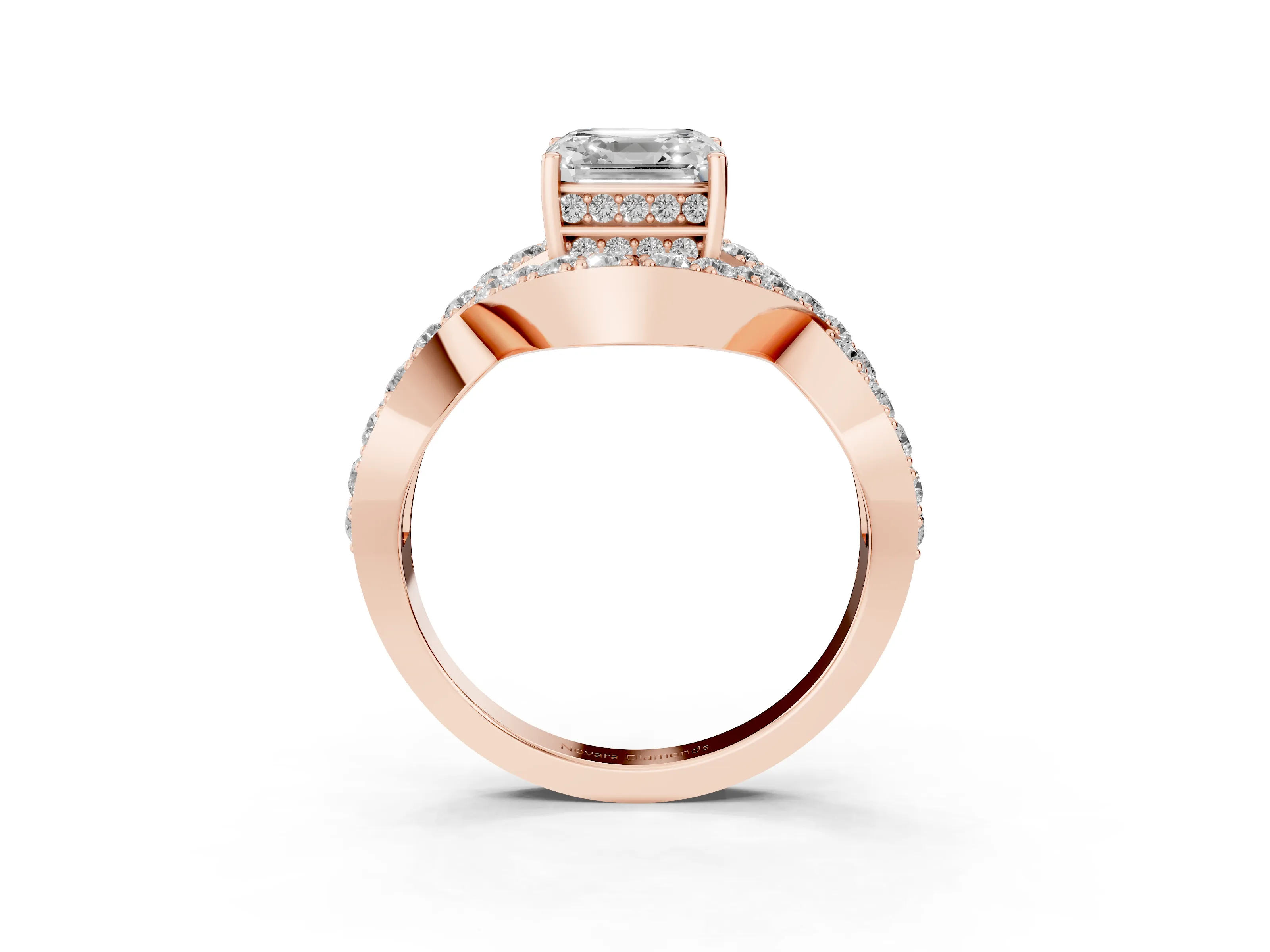 Asscher Cut Diamond Solitaire Twist Band Pavé Engagement Ring Set in Rose gold