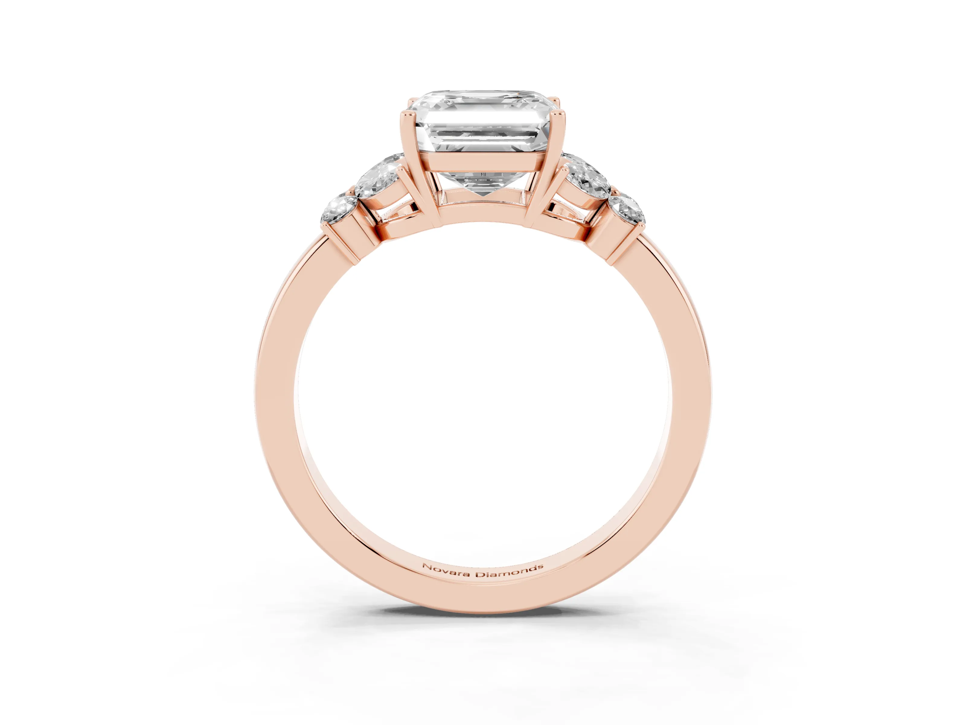 Asscher Cut Diamond Solitaire Floral Ring Set in Rose gold with Marquise Petals and Prong Setting