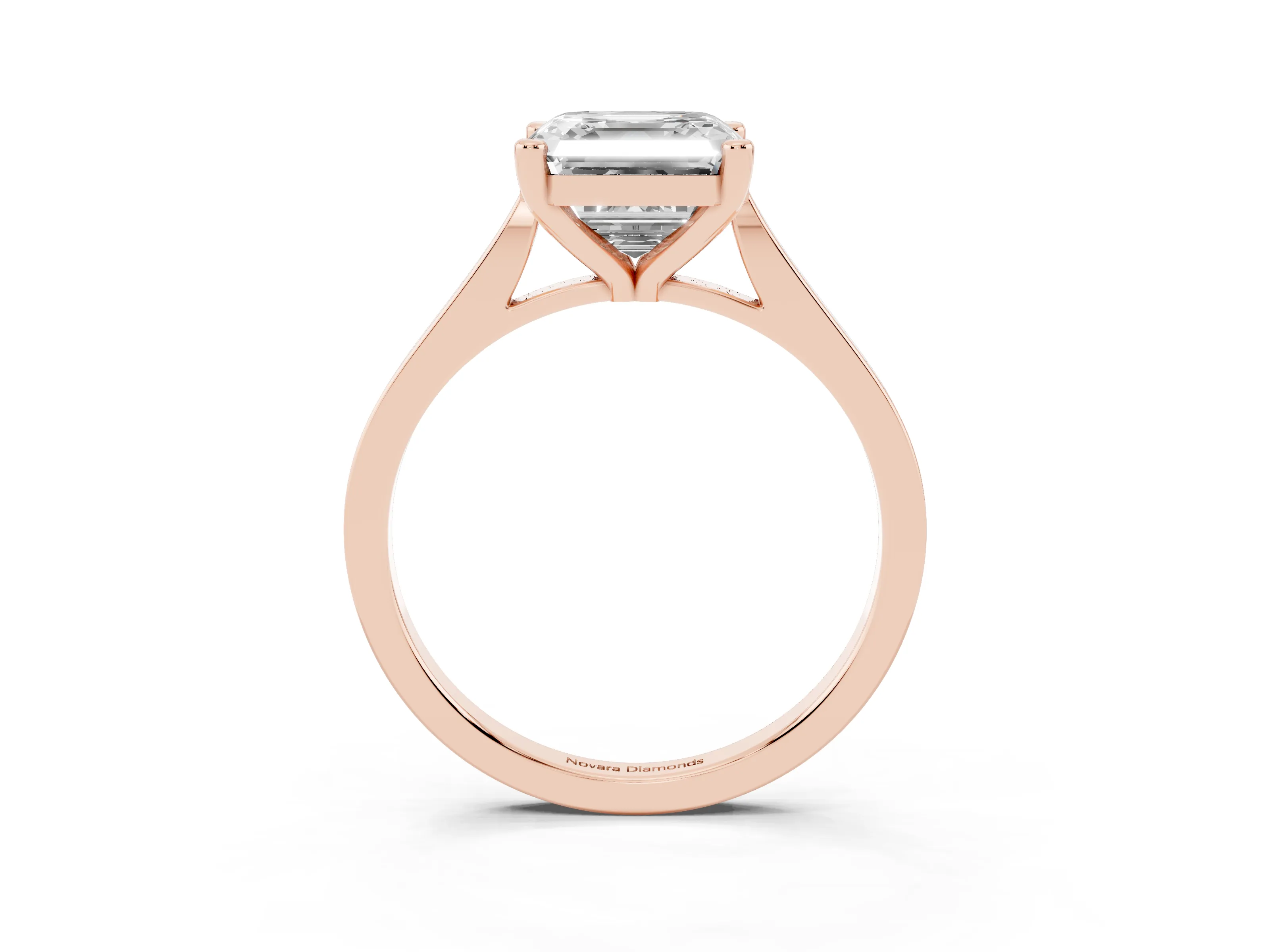 Asscher Cut Diamond Solitaire Ring Set in Rose gold with Prong Setting and Tapered Band