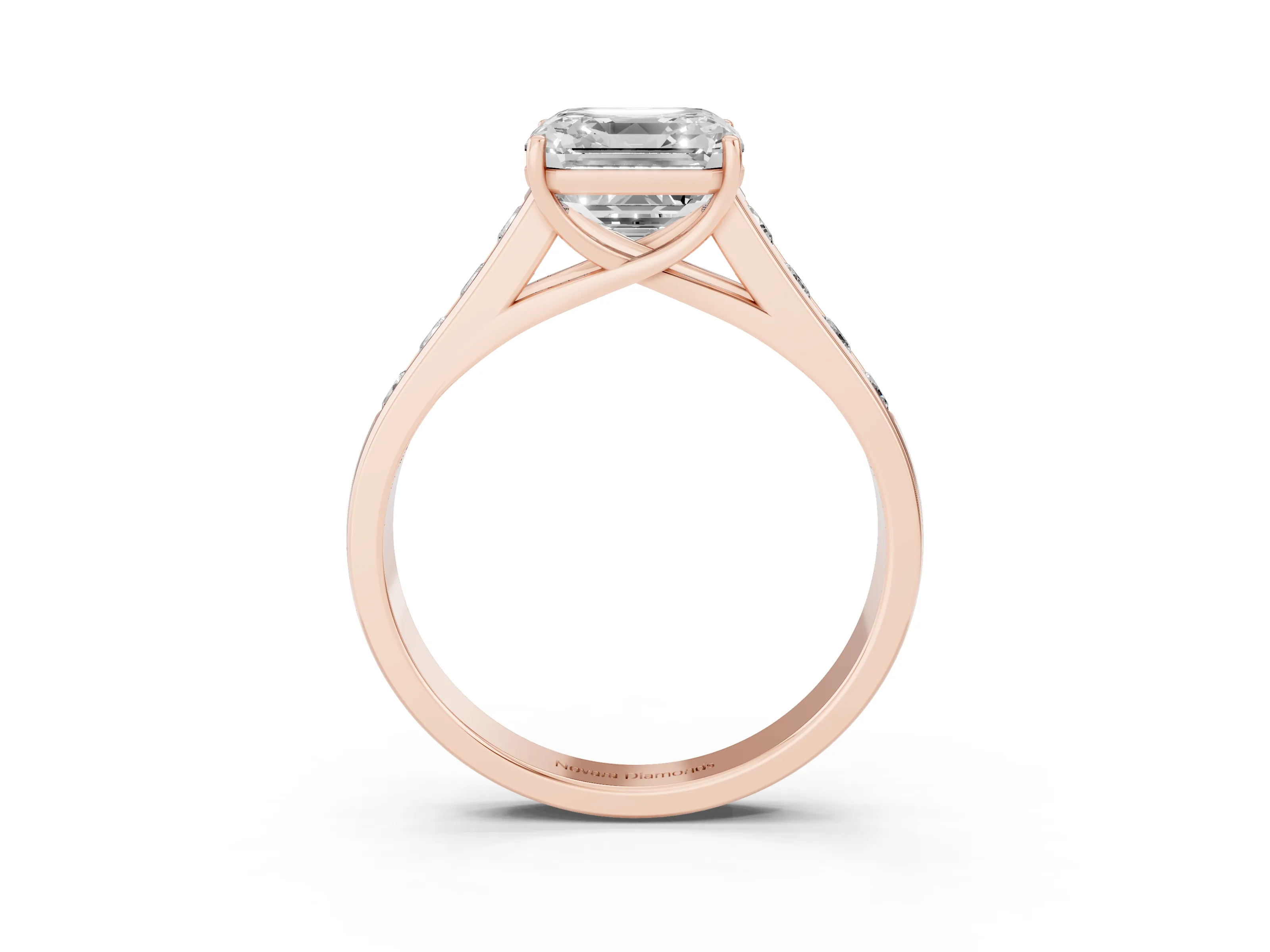 Asscher Cut Diamond Brilliant Channel-Set Solitaire Ring Set in Rose gold with Prong Setting