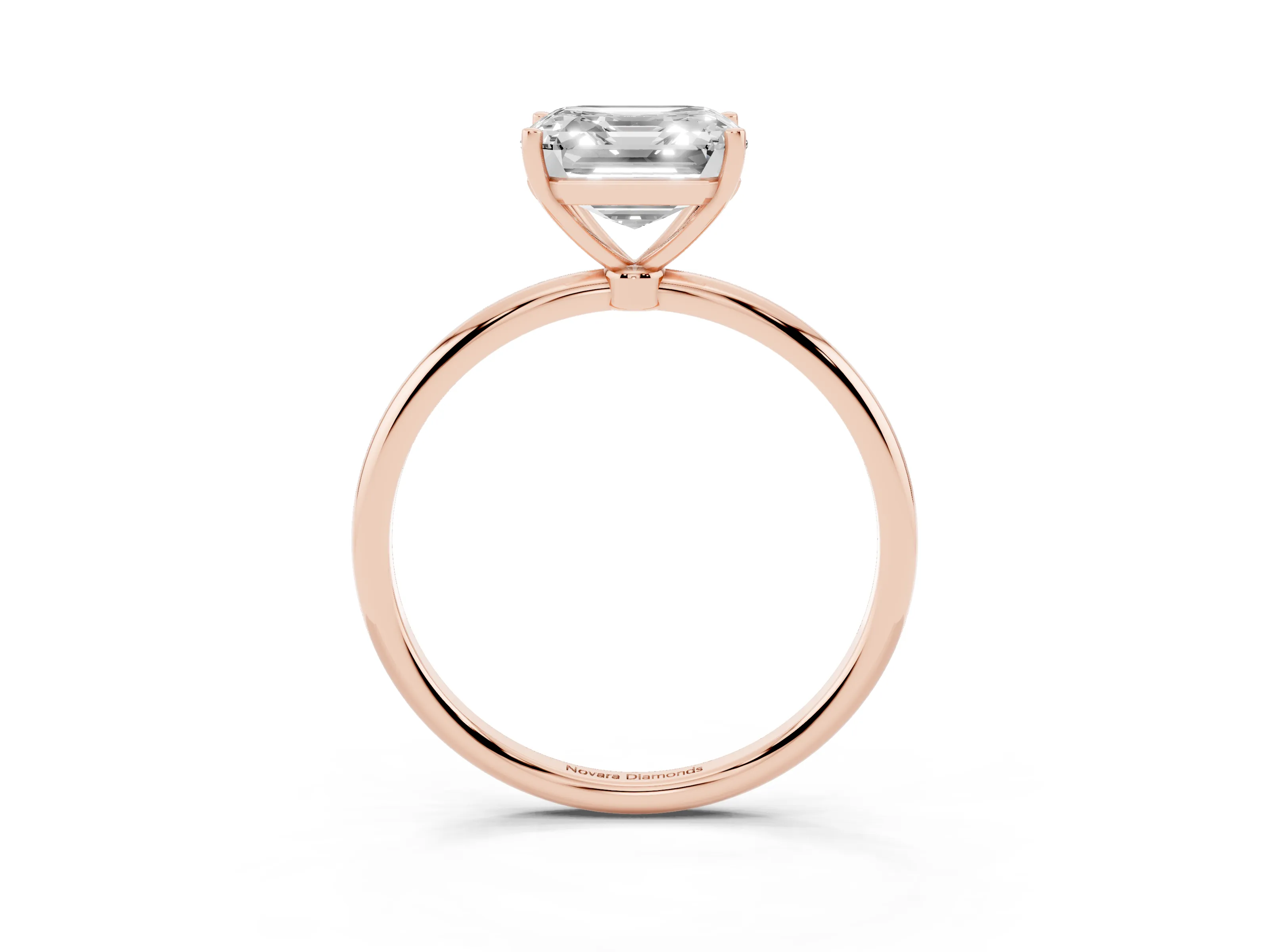 Asscher Cut Diamond Solitaire Engagement Ring Set in Rose gold with Thin Band and Prong Setting