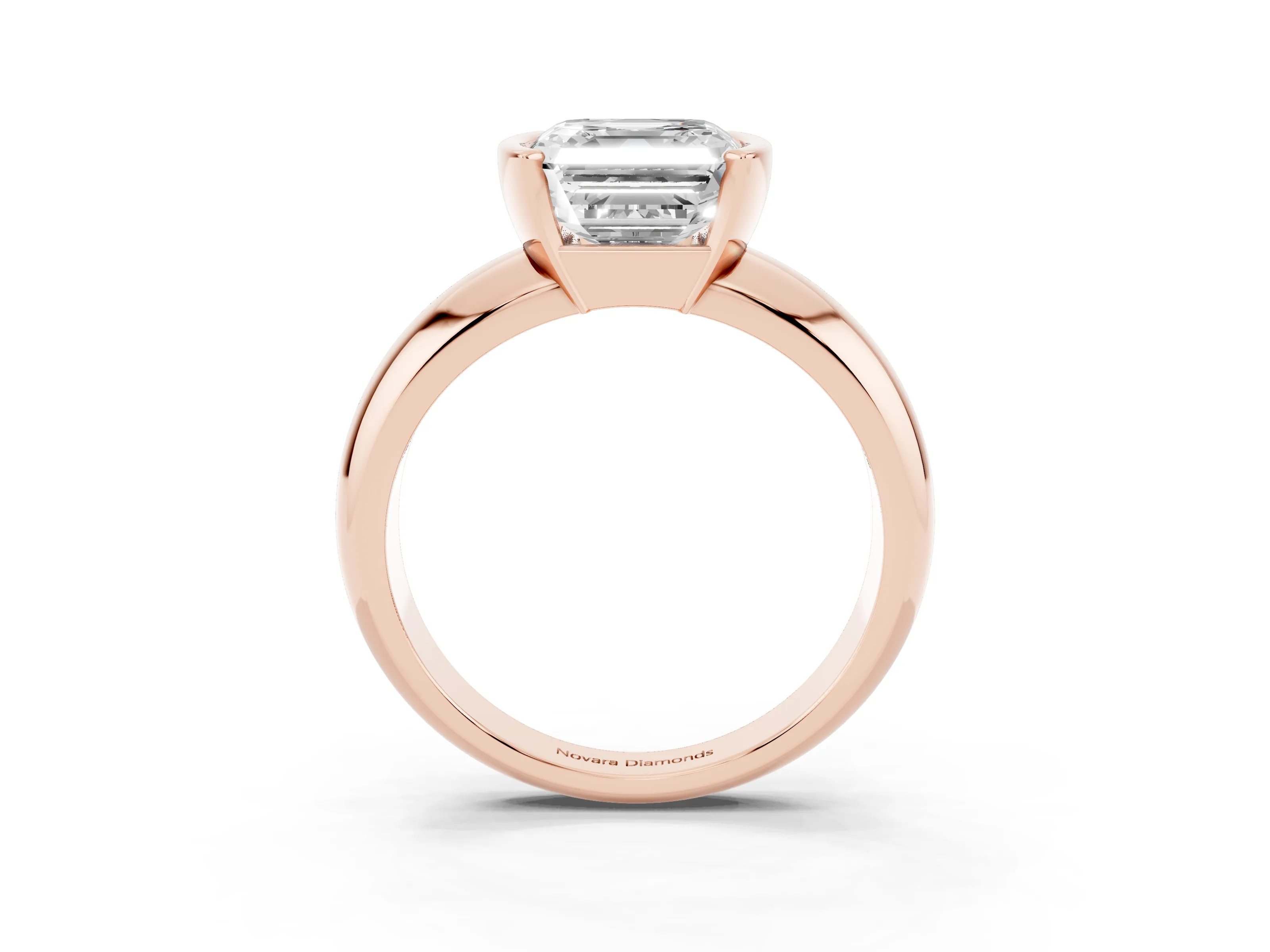 Asscher Cut Diamond Solitaire Tension Set Ring Set in Rose gold with Wide Band