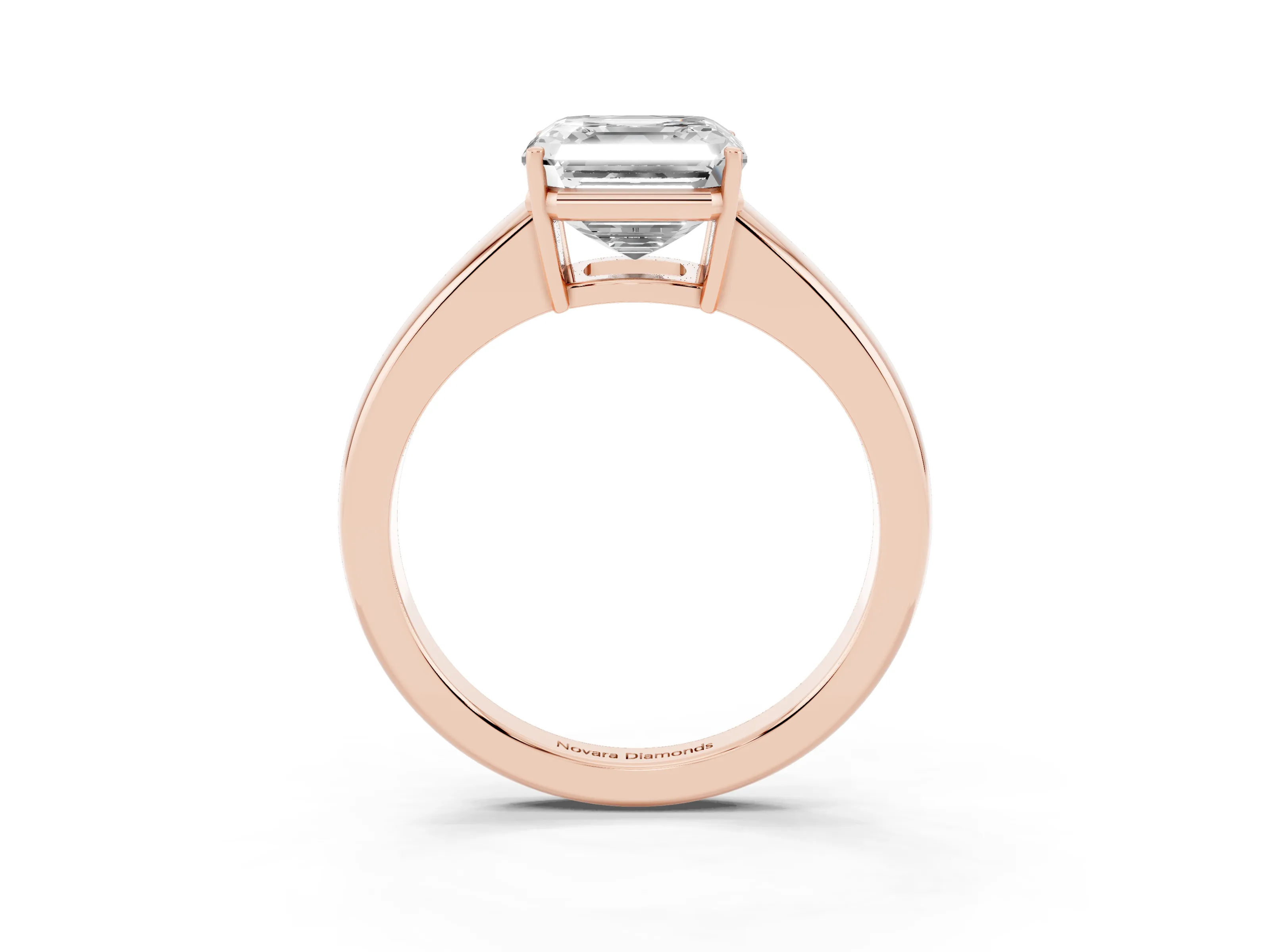 Asscher Cut Diamond Solitaire Ring Set in Rose gold with Tapered Band and Prong Setting