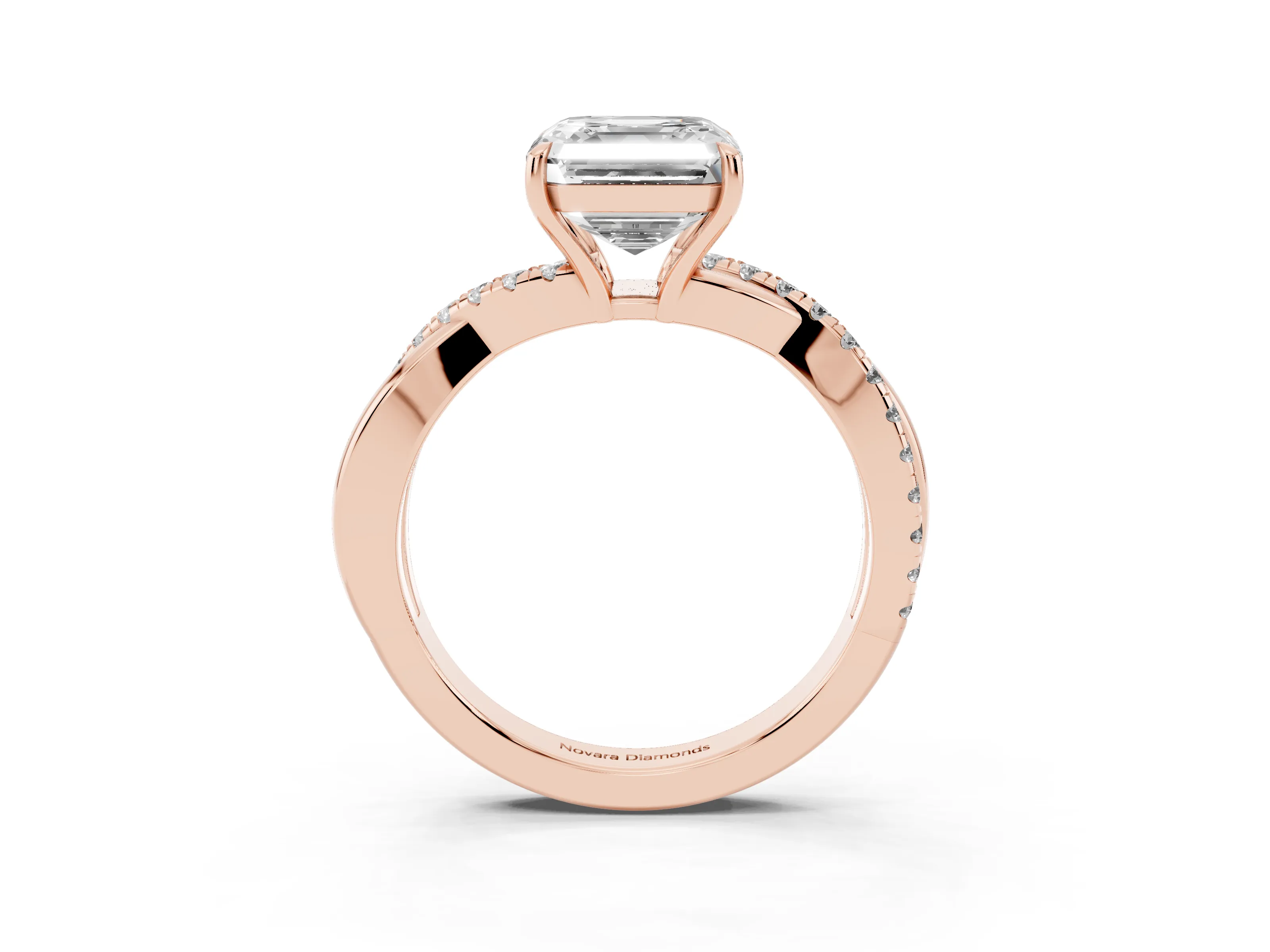 Asscher Cut Diamond Twisted Pavé Band Ring Set in Rose gold with Prong Setting